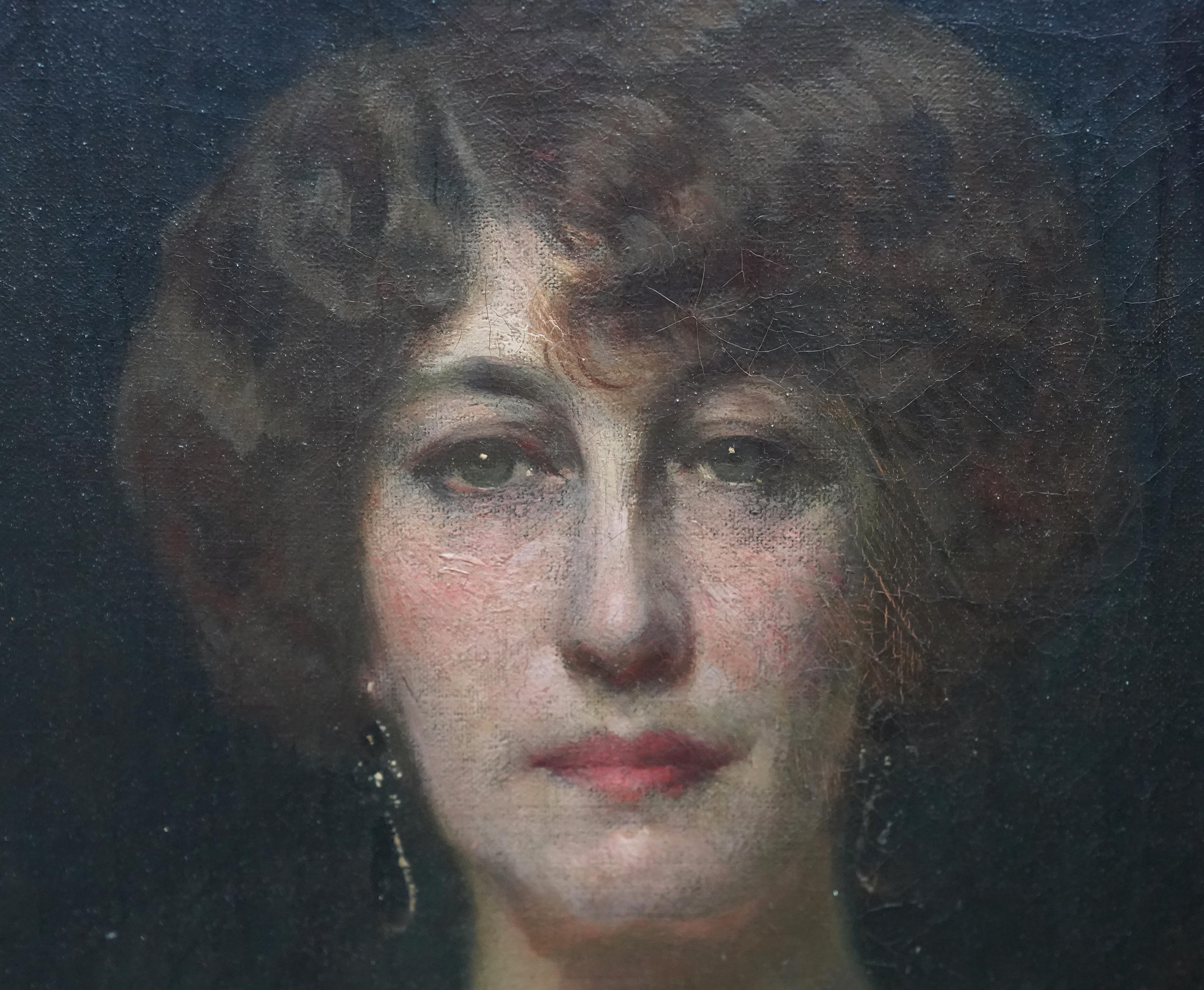 A stunning portrait of Emily Gertrude Lilias Muirhead,  Grandmother of Gillian Kulane Tanner, awarded a George Medal for bravery in world war II and mother to Rear Admiral Gerald Charles Muirhead Gould (1889-1945). This beautiful oil on canvas was