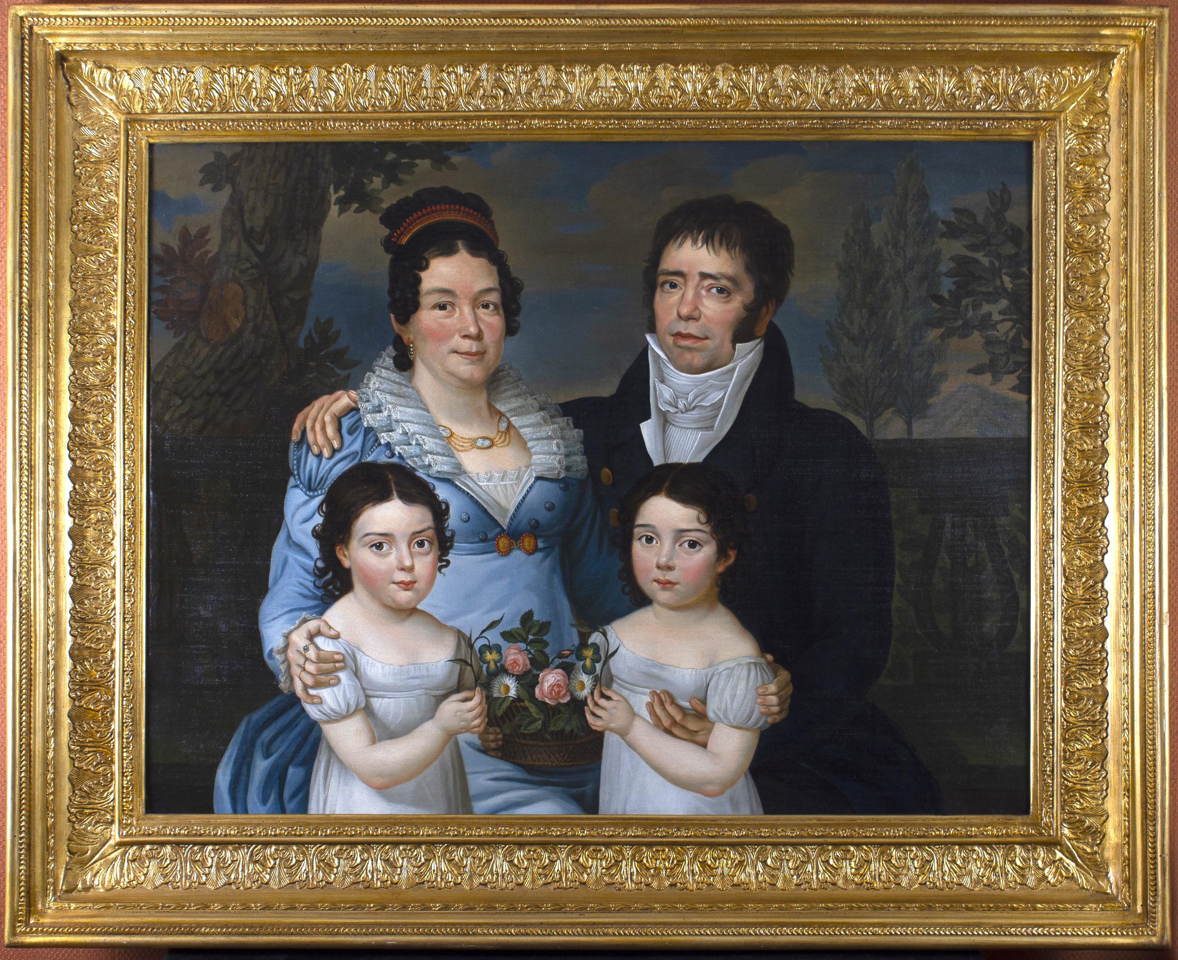 Empire French Family Portrait  Oil on Canvas  - Painting by Unknown