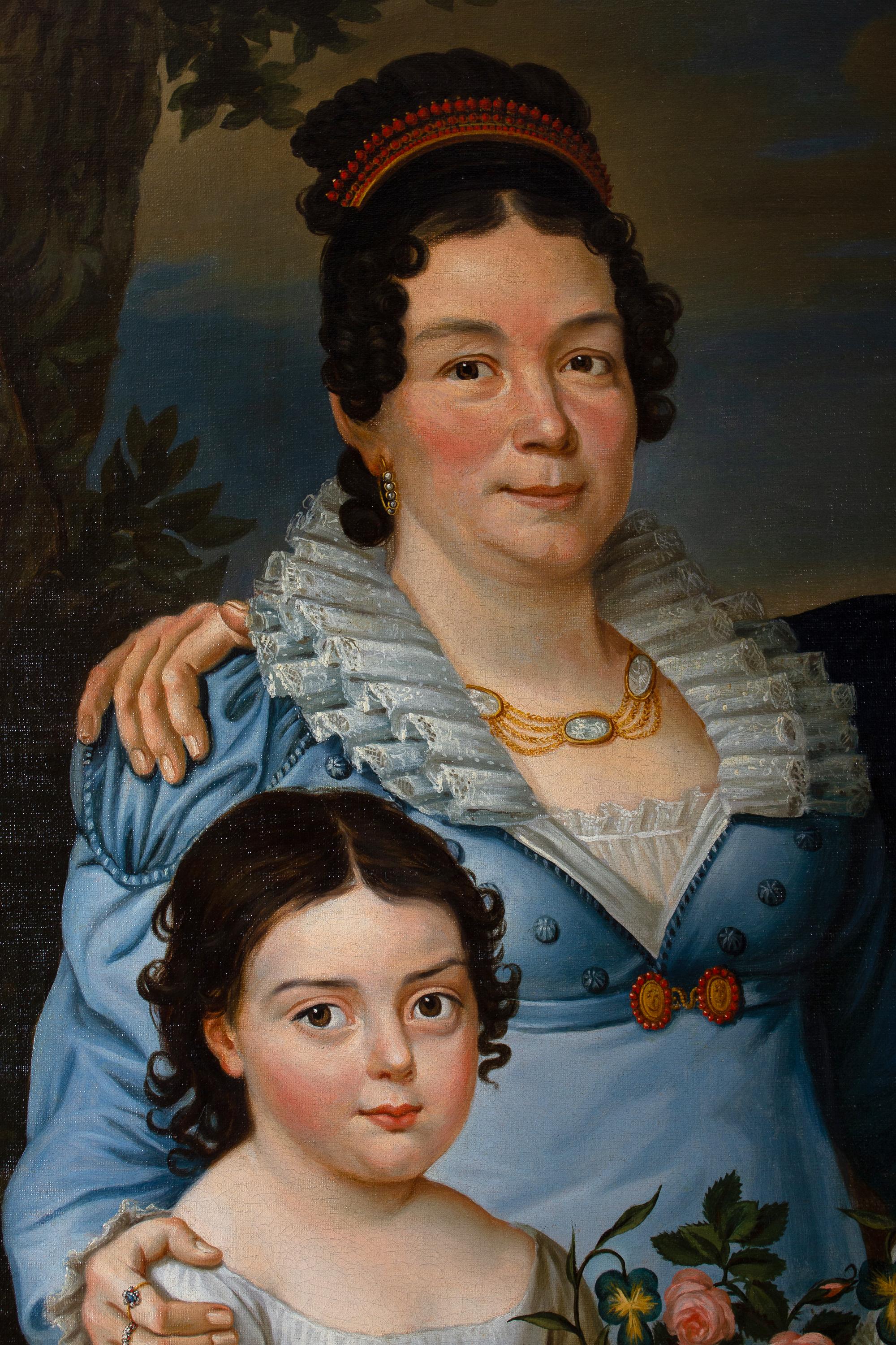 Empire French Family Portrait  Oil on Canvas - Old Masters Painting by Unknown