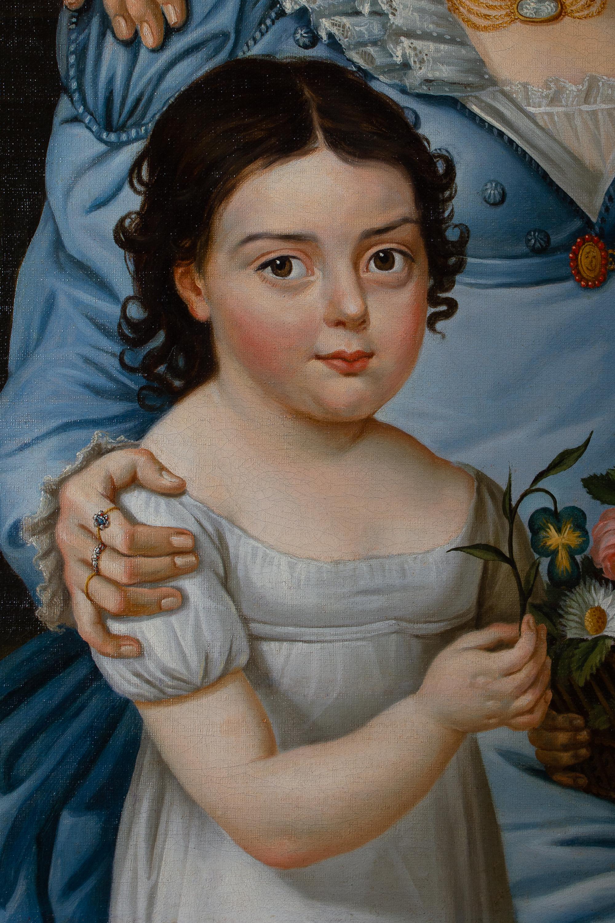 Empire French Family Portrait  Oil on Canvas - Brown Portrait Painting by Unknown