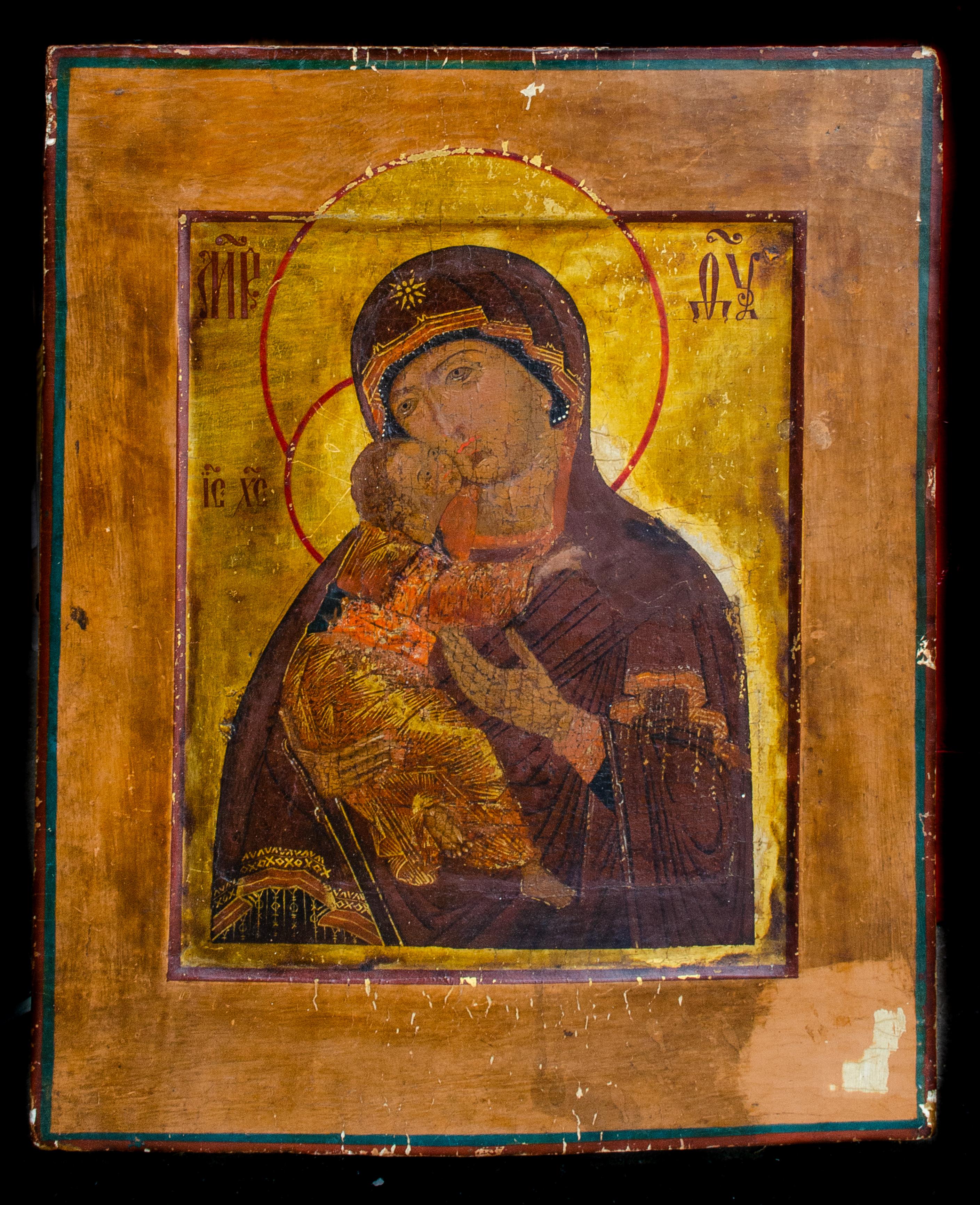 Unknown Portrait Painting – Enkaustik-Ikon mit Madonna und Kind