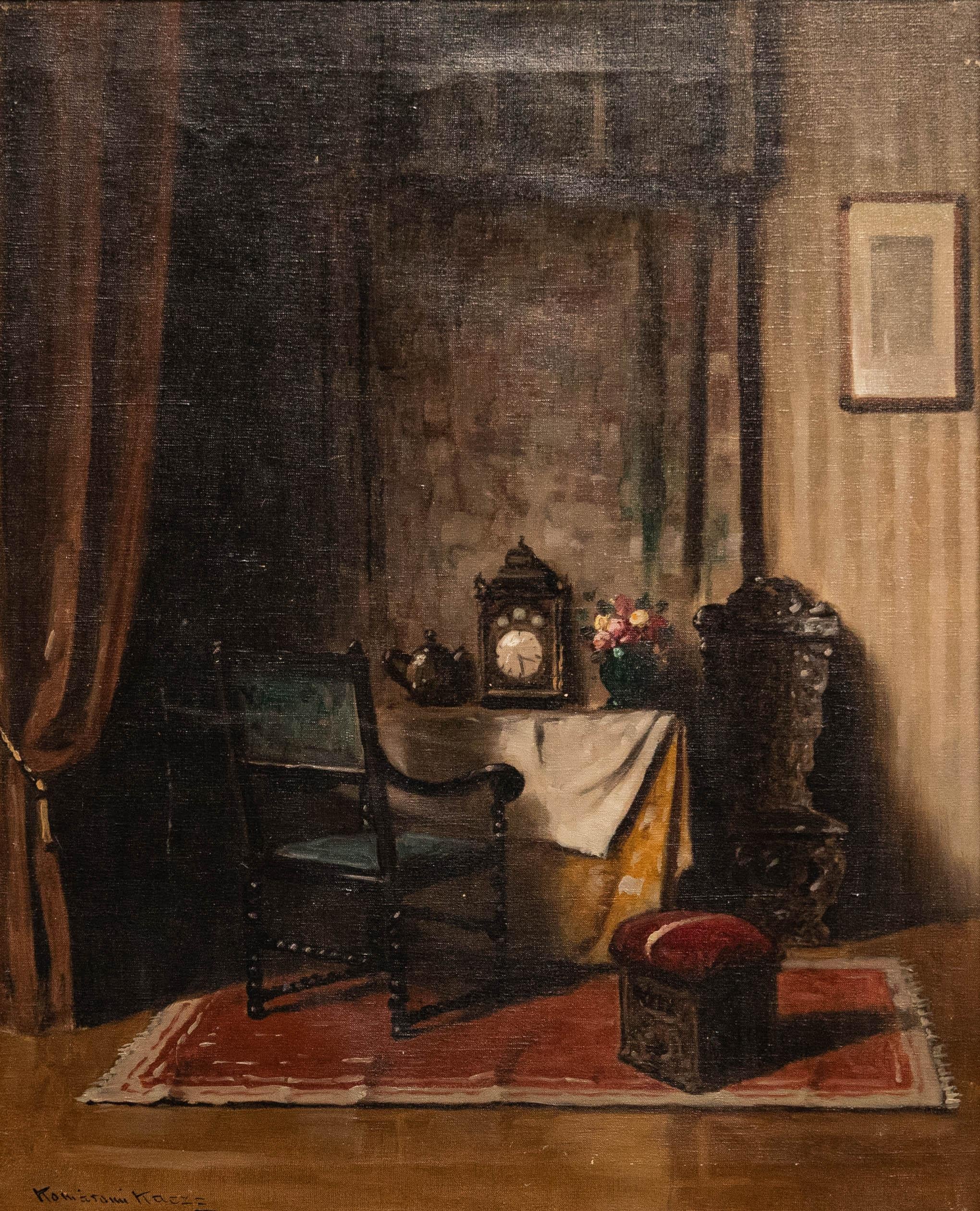 Endre Komaromi-Kacz (1880-1969) - Óleo de mediados del siglo XX, Interior con antigüedades - Painting de Unknown