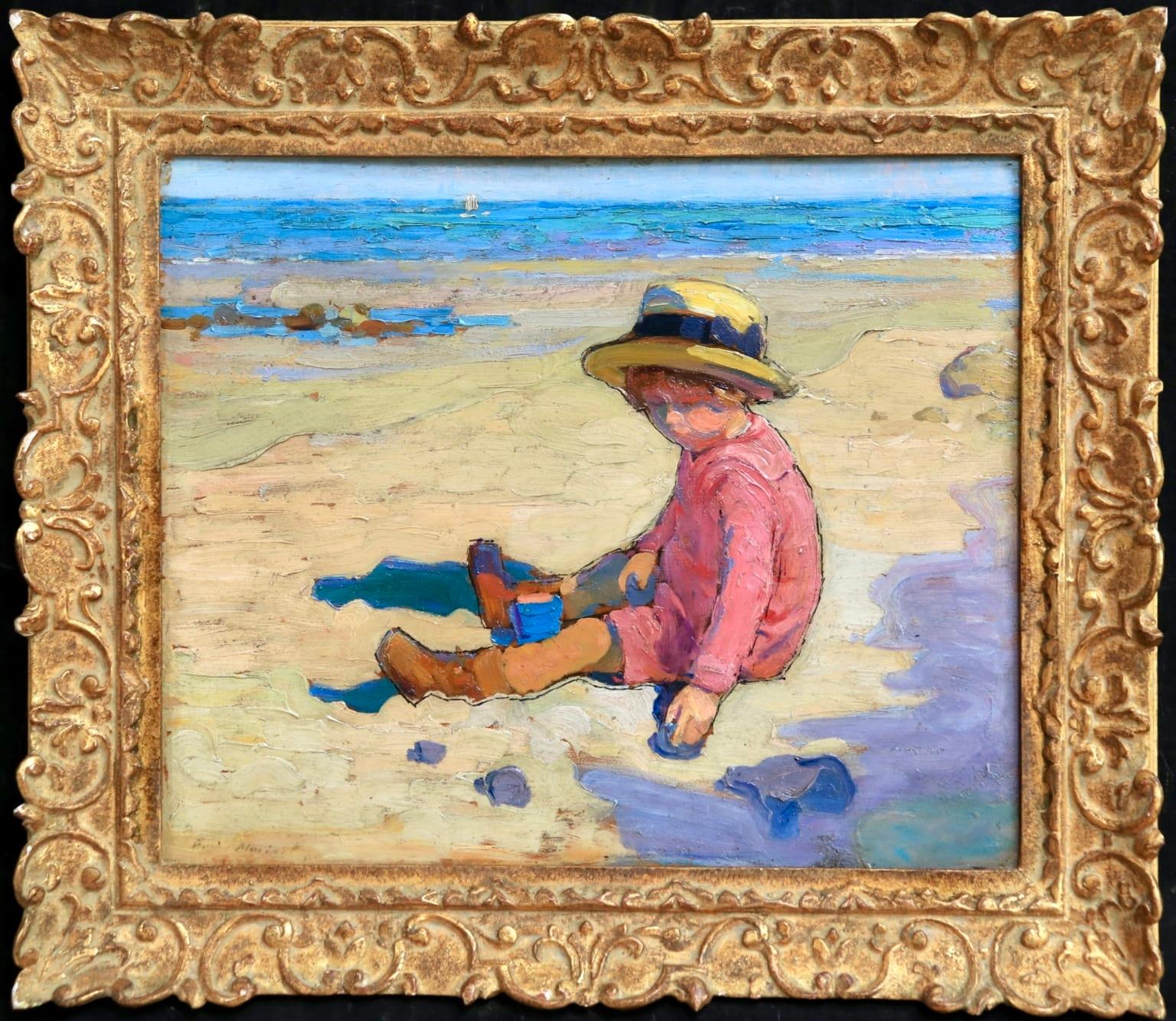 Unknown Landscape Painting - Enfant sur la Plage - French Impressionist School, Child in Coastal Landscape 