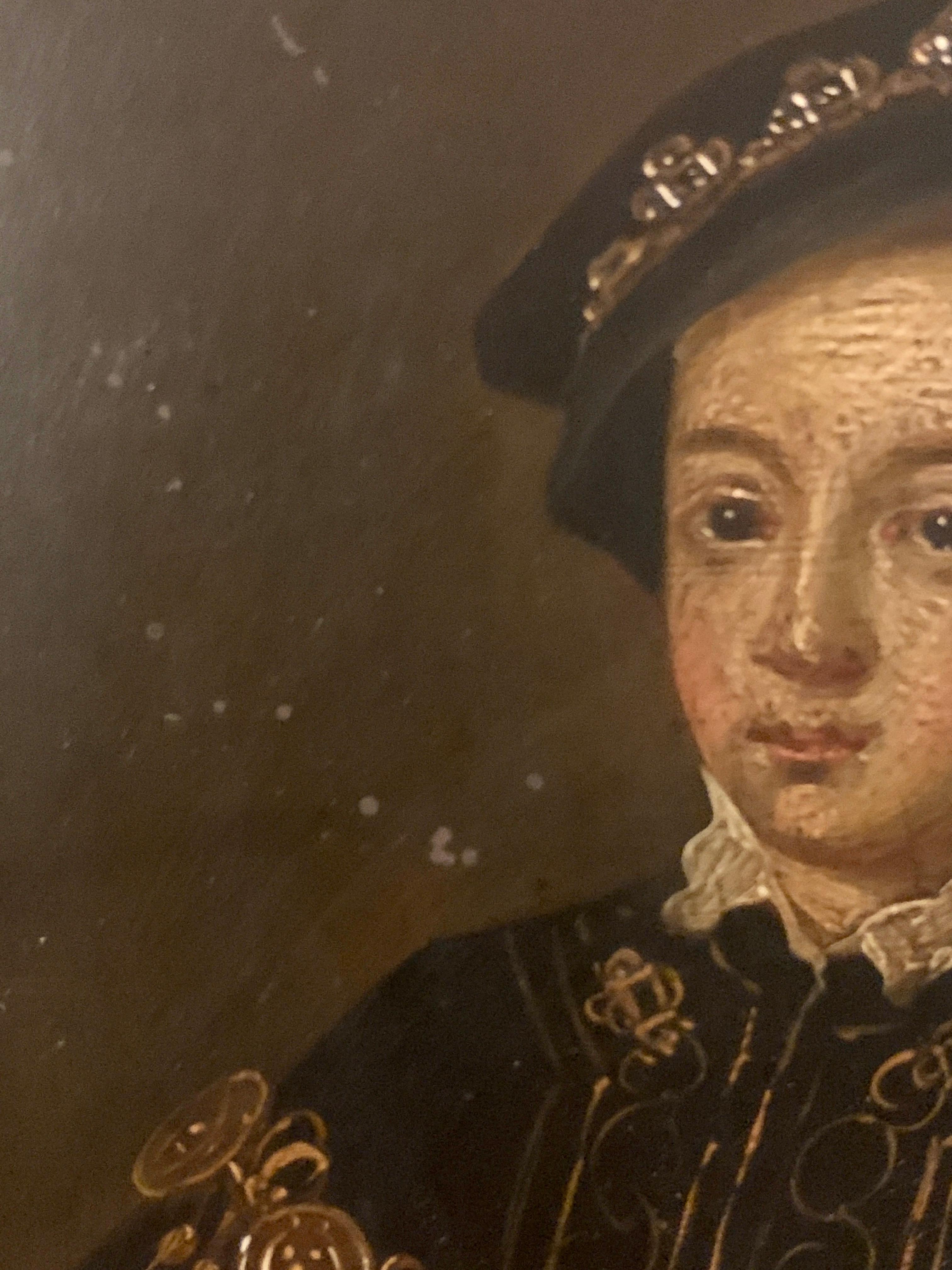 English 19th century Oil portrait of the English King Edward VI in carved frame - Old Masters Painting by Unknown