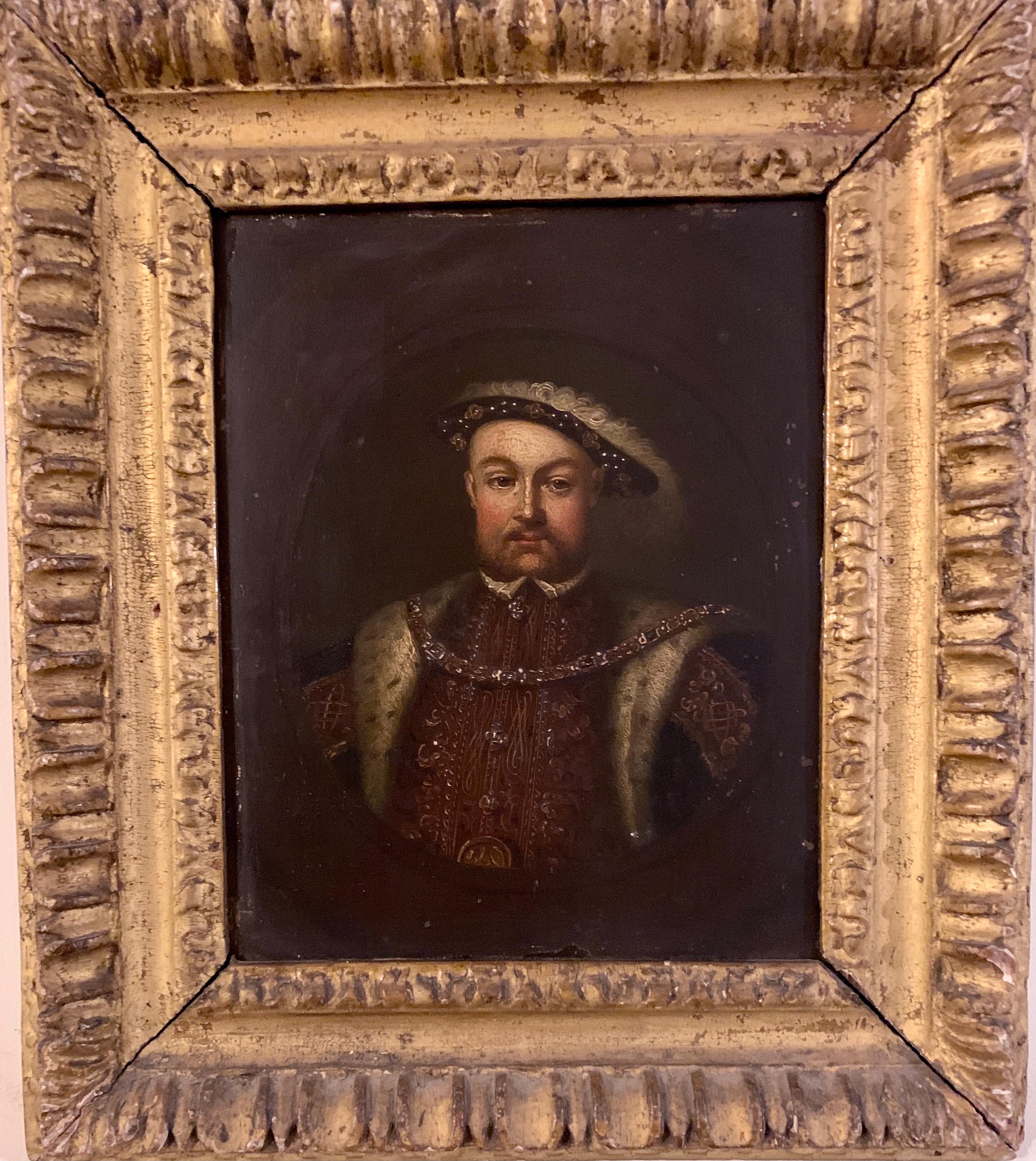 Unknown Figurative Painting - English 19th century Oil portrait of the English King Henry Vlll in carved frame
