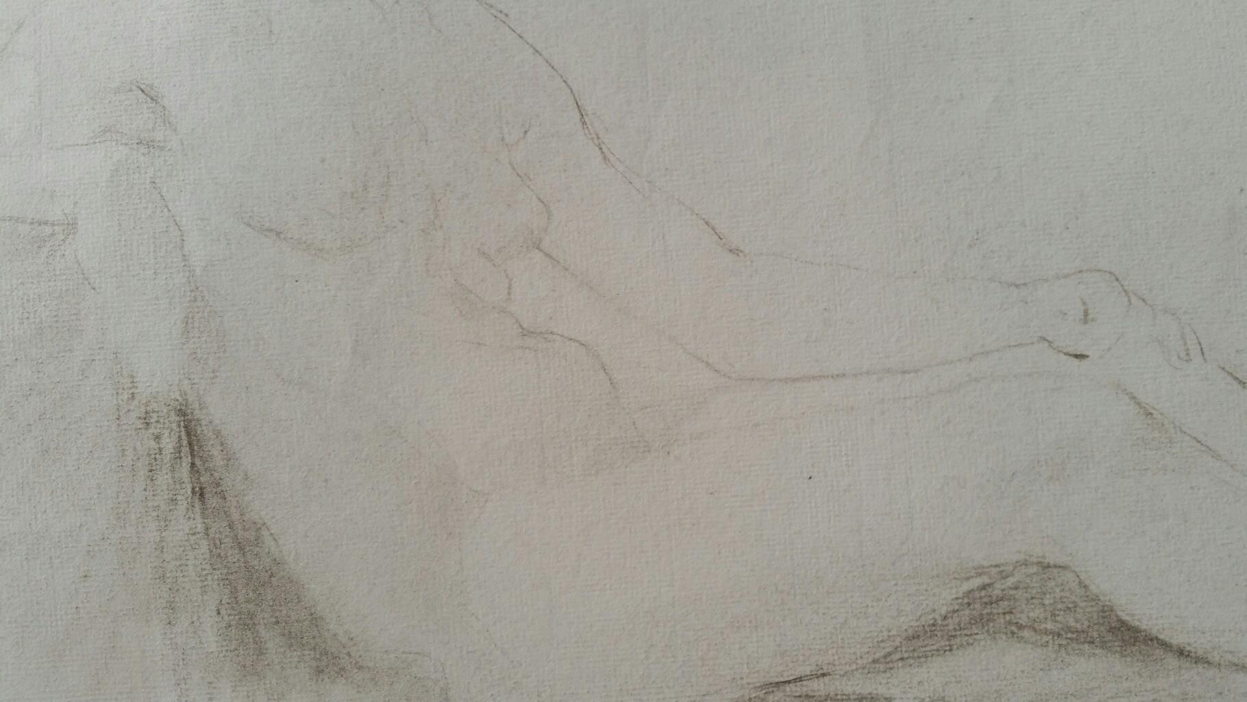 Esquisse de portrait ancien d'une femme nue couchée, 