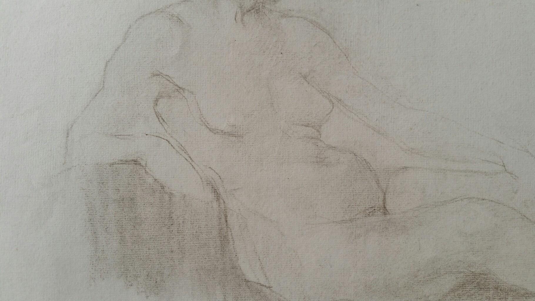 Esquisse de portrait ancien d'une femme nue couchée, 