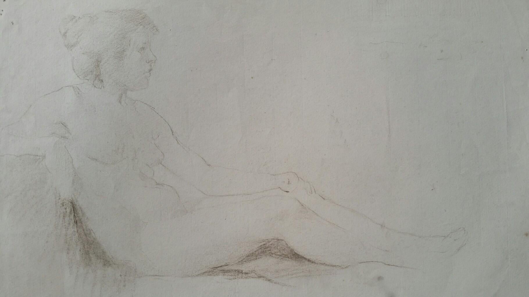 Esquisse de portrait ancien d'une femme nue couchée, 