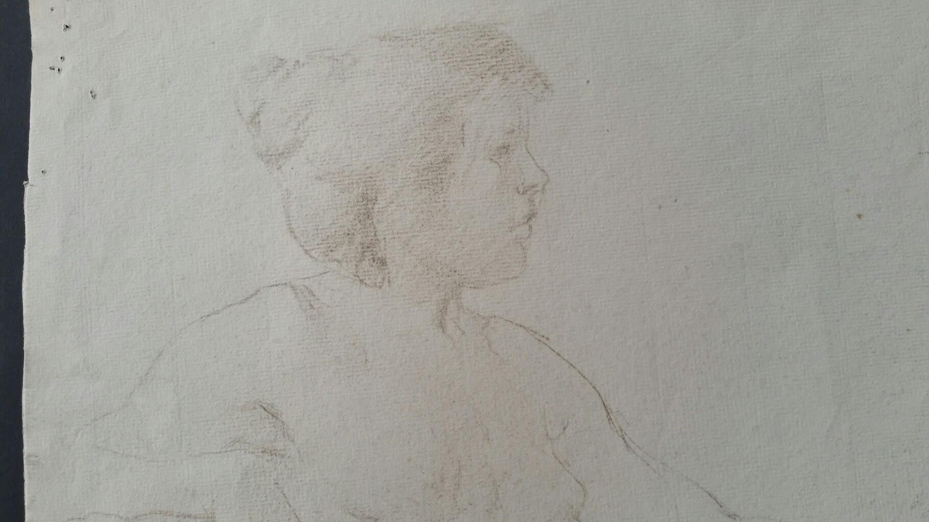 Esquisse de portrait ancien d'une femme nue couchée, 