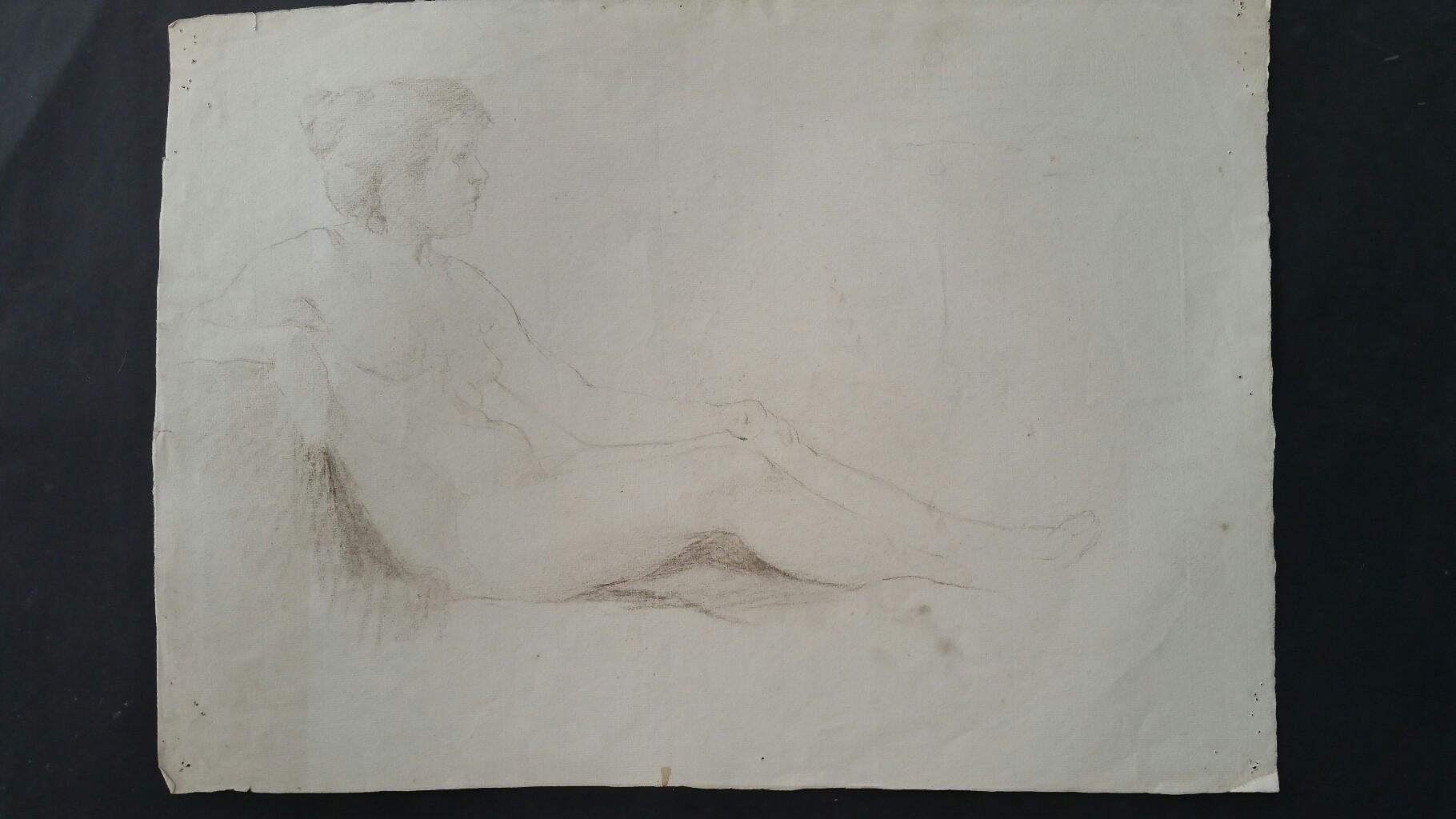 Esquisse de portrait ancien d'une femme nue couchée, 