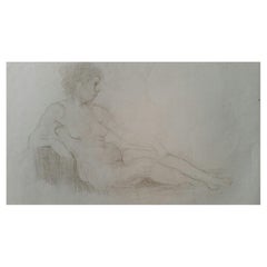 Esquisse de portrait ancien d'une femme nue couchée, "double face".