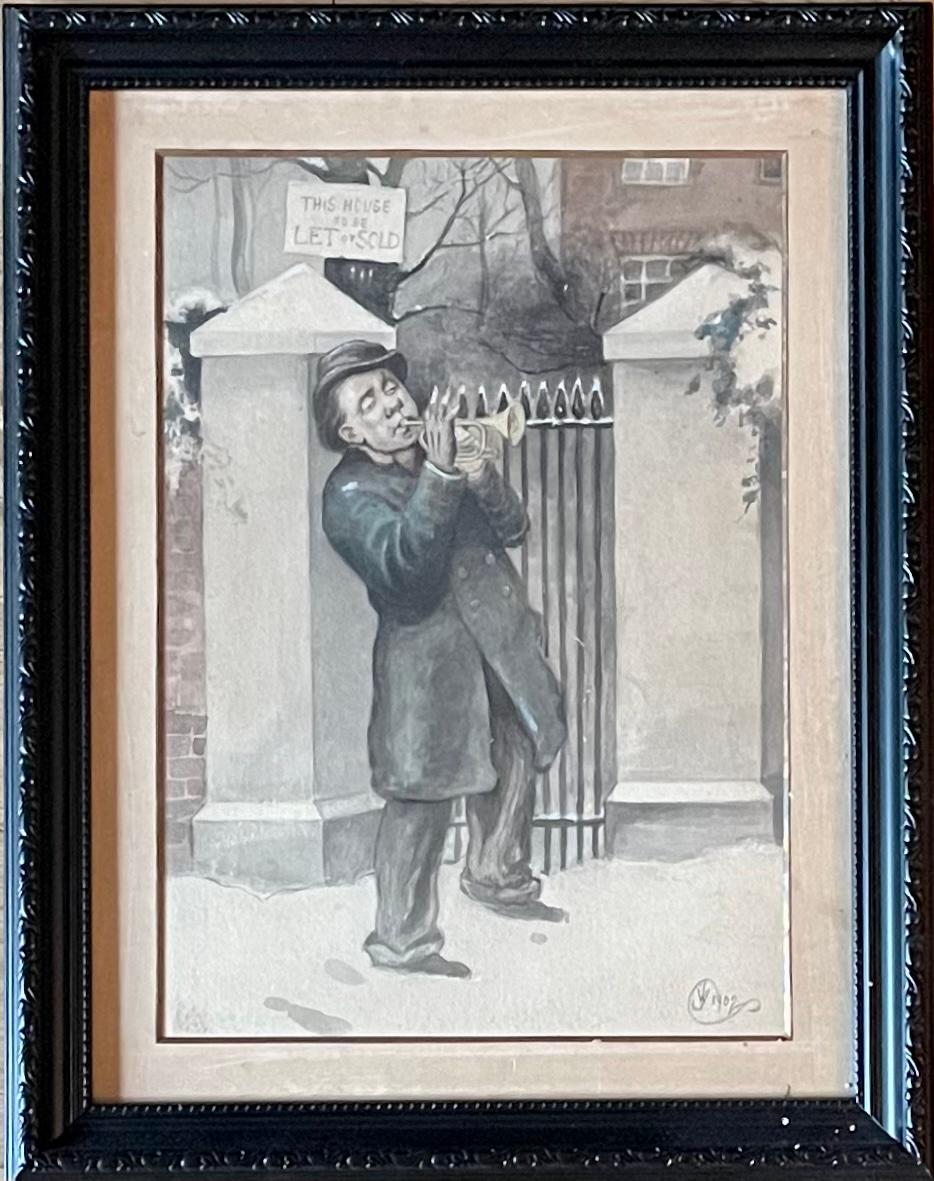 English Caricature Watercolour Painting, Victorian, 1902 For Sale 1