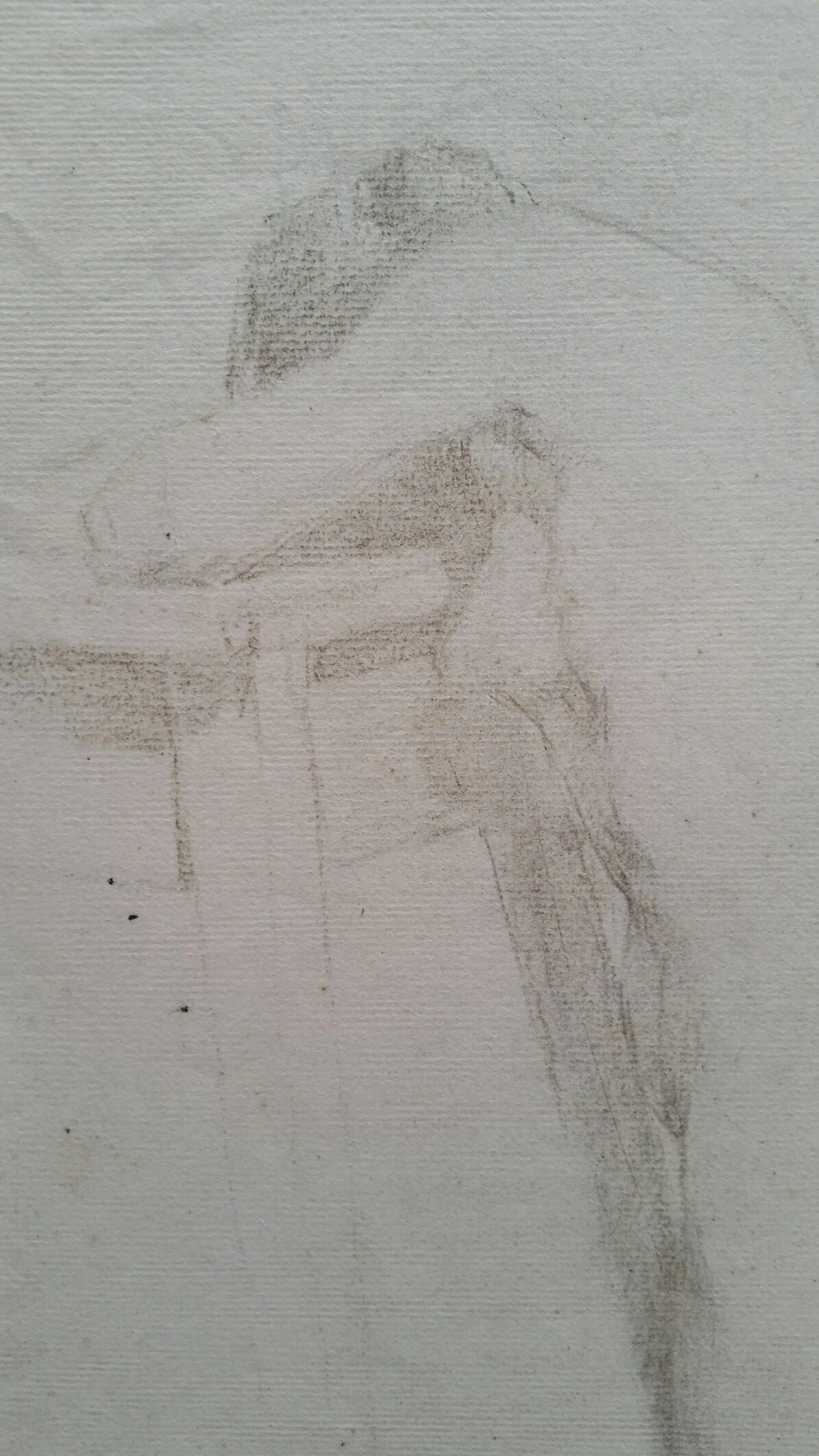 English Graphite Portrait Sketch of Female Nude, Kneeling For Sale 7
