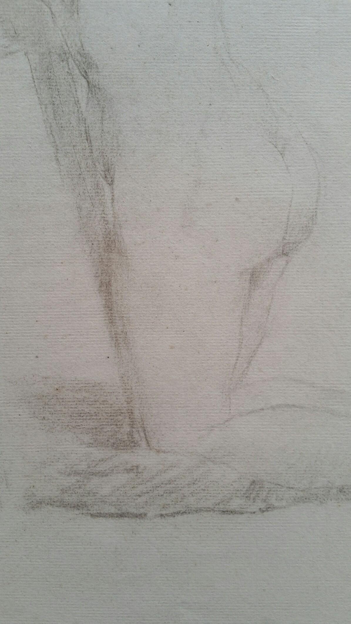 English Graphite Portrait Sketch of Female Nude, Kneeling - Gray Nude Painting by Unknown