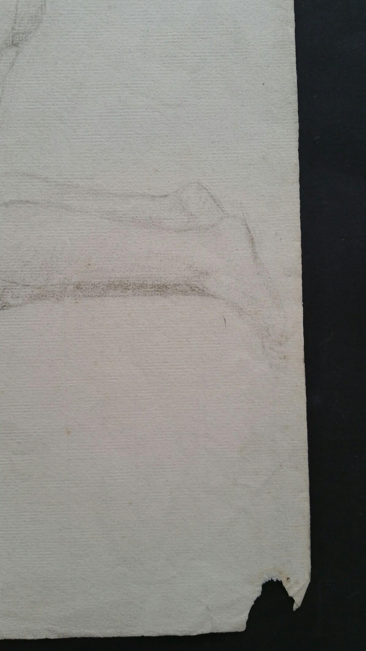 English Graphite Portrait Sketch of Female Nude, Kneeling For Sale 1