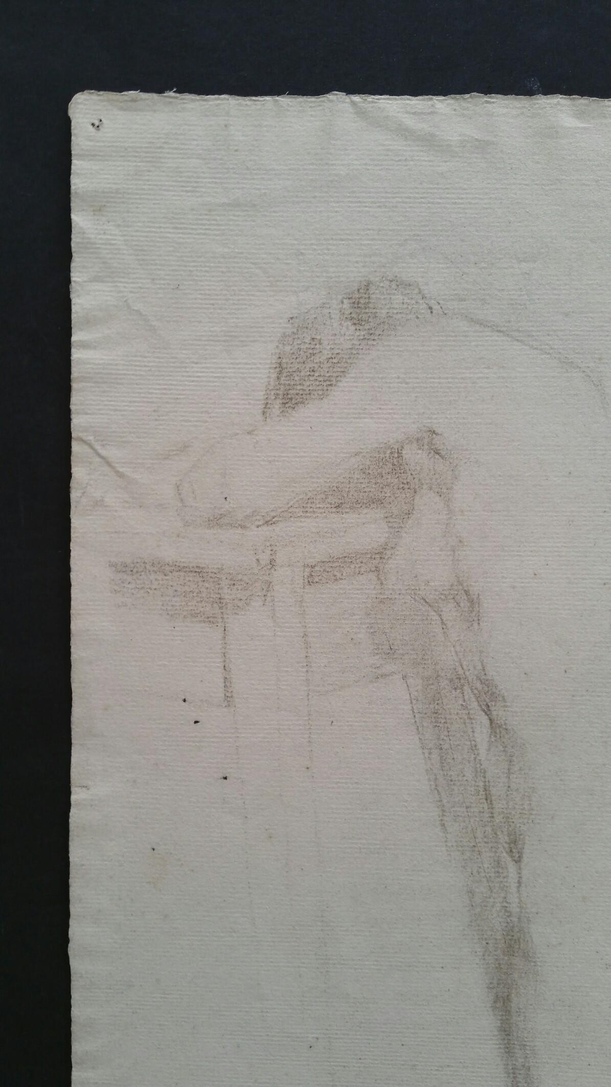 English Graphite Portrait Sketch of Female Nude, Kneeling For Sale 3
