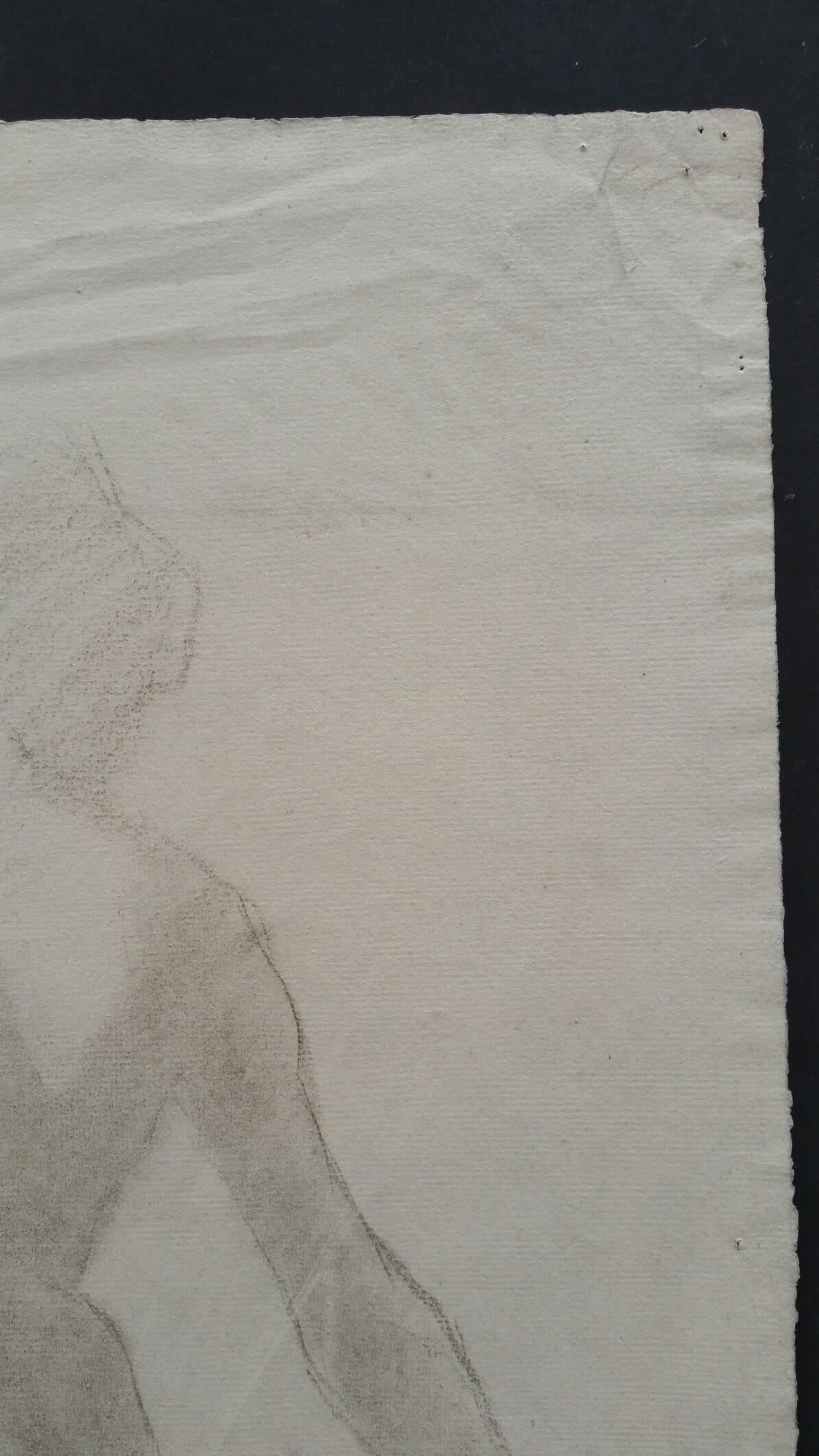 Esquisse de portrait au graphite d'une femme nue assise, vue de dos en vente 3