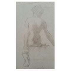 Esquisse de portrait au graphite d'une femme nue assise, vue de dos