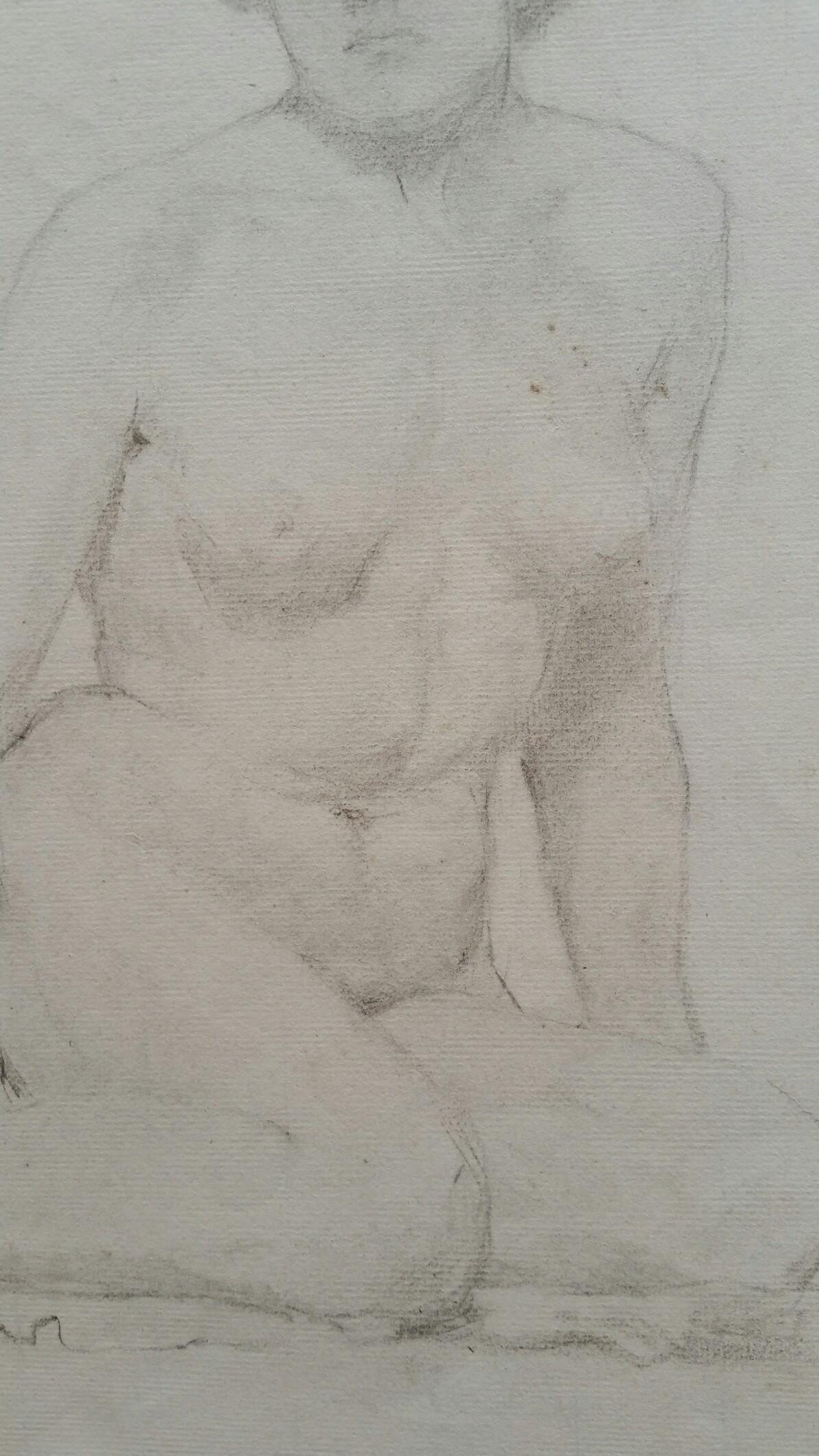 Esquisse au graphite d'un nu féminin assis sur le sol
par Henry George Moon (britannique 1857-1905)
sur papier d'artiste blanc cassé, non encadré
dimensions : feuille 18.75 x 12 pouces 

provenance : de la succession de l'artiste

Condit : trous