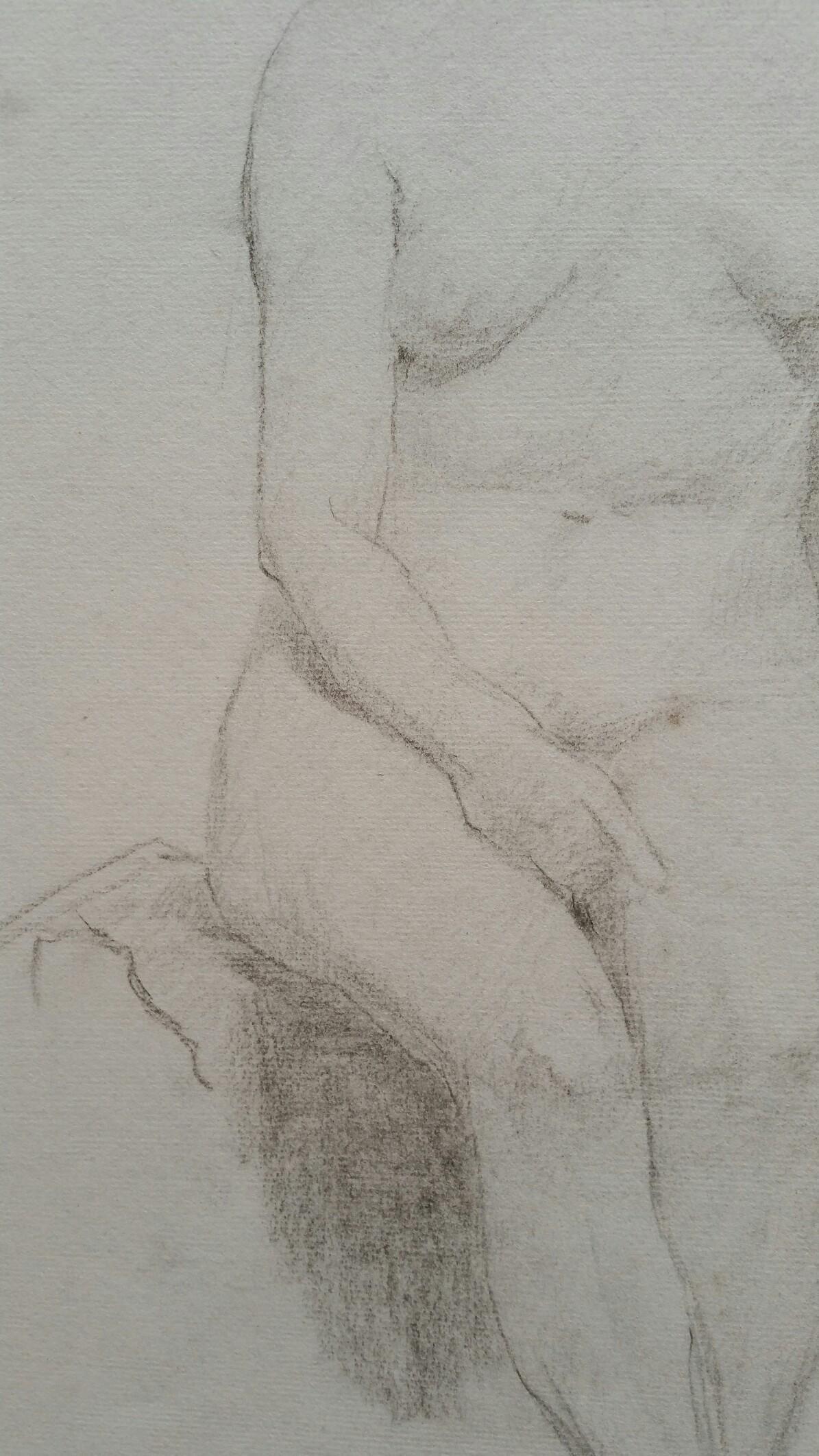 Esquisse au graphite d'un nu féminin assis
par Henry George Moon (britannique 1857-1905)
sur papier d'artiste blanc cassé, non encadré
dimensions : feuille 18.5 x 12 pouces 

provenance : de la succession de l'artiste

Condit : trous d'épingle aux