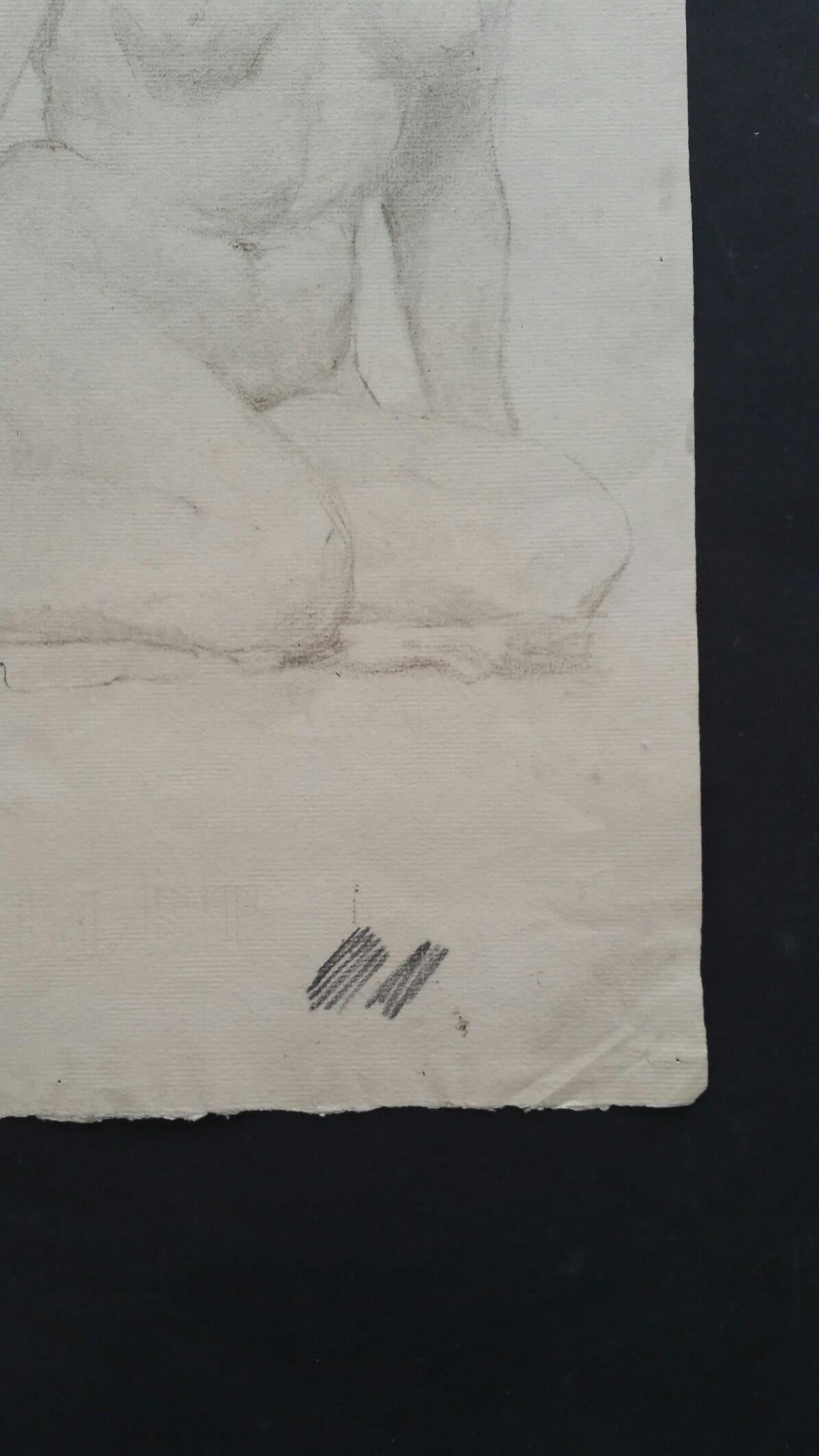 Portrait anglais en graphite d'une femme nue assise en vente 2