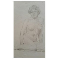 Portrait anglais en graphite d'une femme nue assise