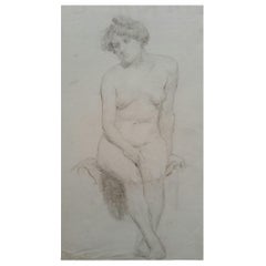 Portrait anglais en graphite d'une femme nue assise