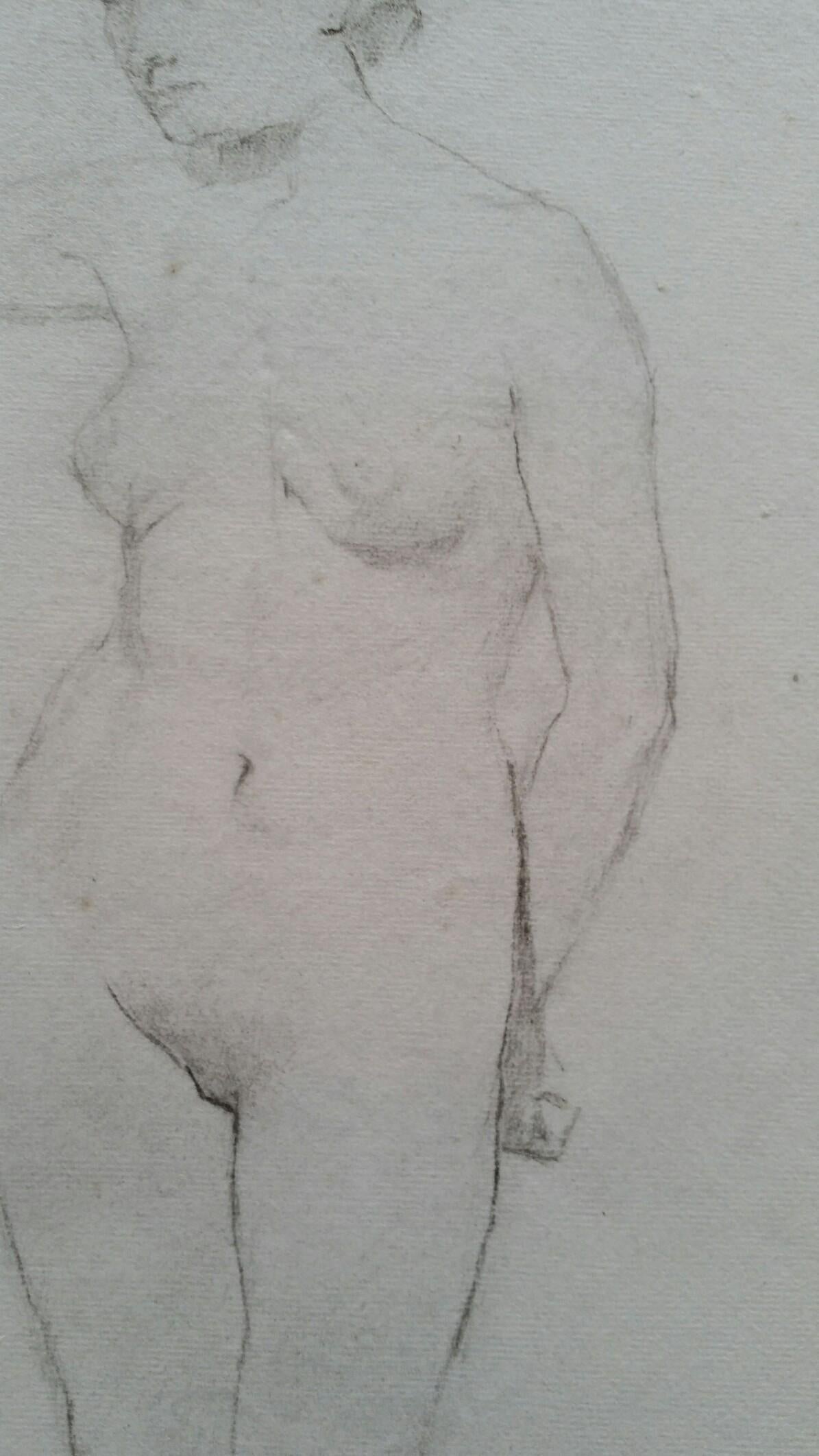 Esquisse à la mine de plomb d'une femme nue, debout, de face
par Henry George Moon (britannique 1857-1905)
sur papier d'artiste blanc cassé, non encadré
dimensions : feuille 18.5 x 12 pouces 

provenance : de la succession de l'artiste

Condit :