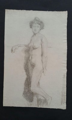 English Graphite Portrait Sketch of Female Nude, Standing