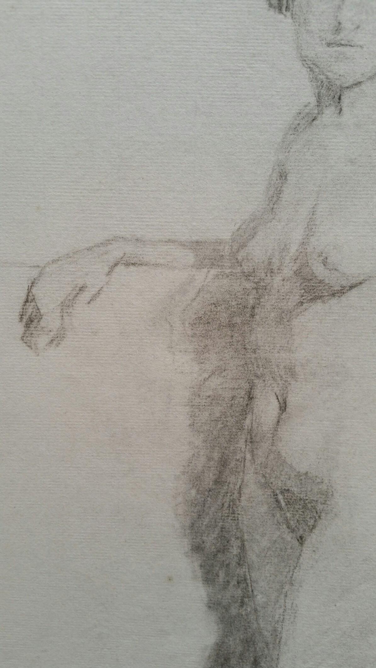 Esquisse de portrait au graphite d'une femme debout en vente 1