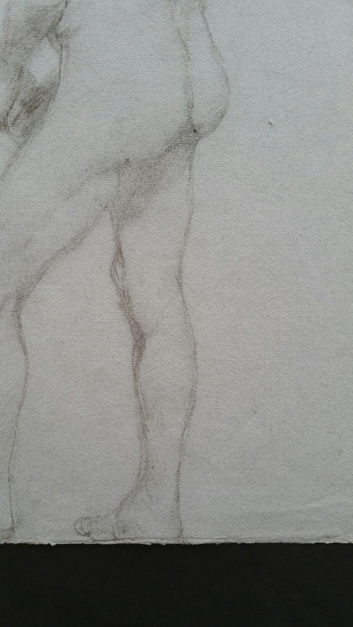 Esquisse de portrait au graphite d'un homme nu, vue de dos en vente 2