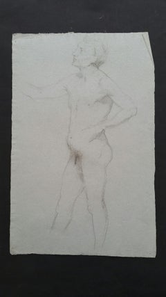 English Graphite Portrait Sketch of Male Nude, in Profile
