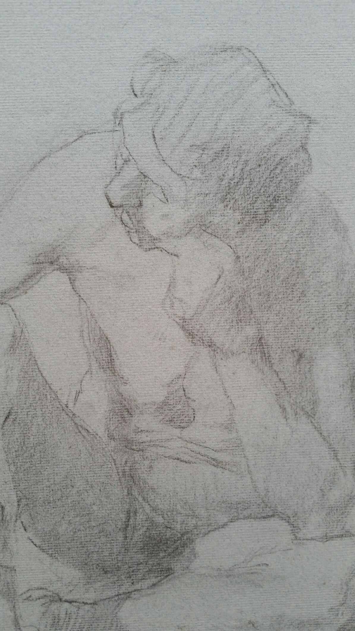 Esquisse de portrait au graphite d'un homme assis en vente 2