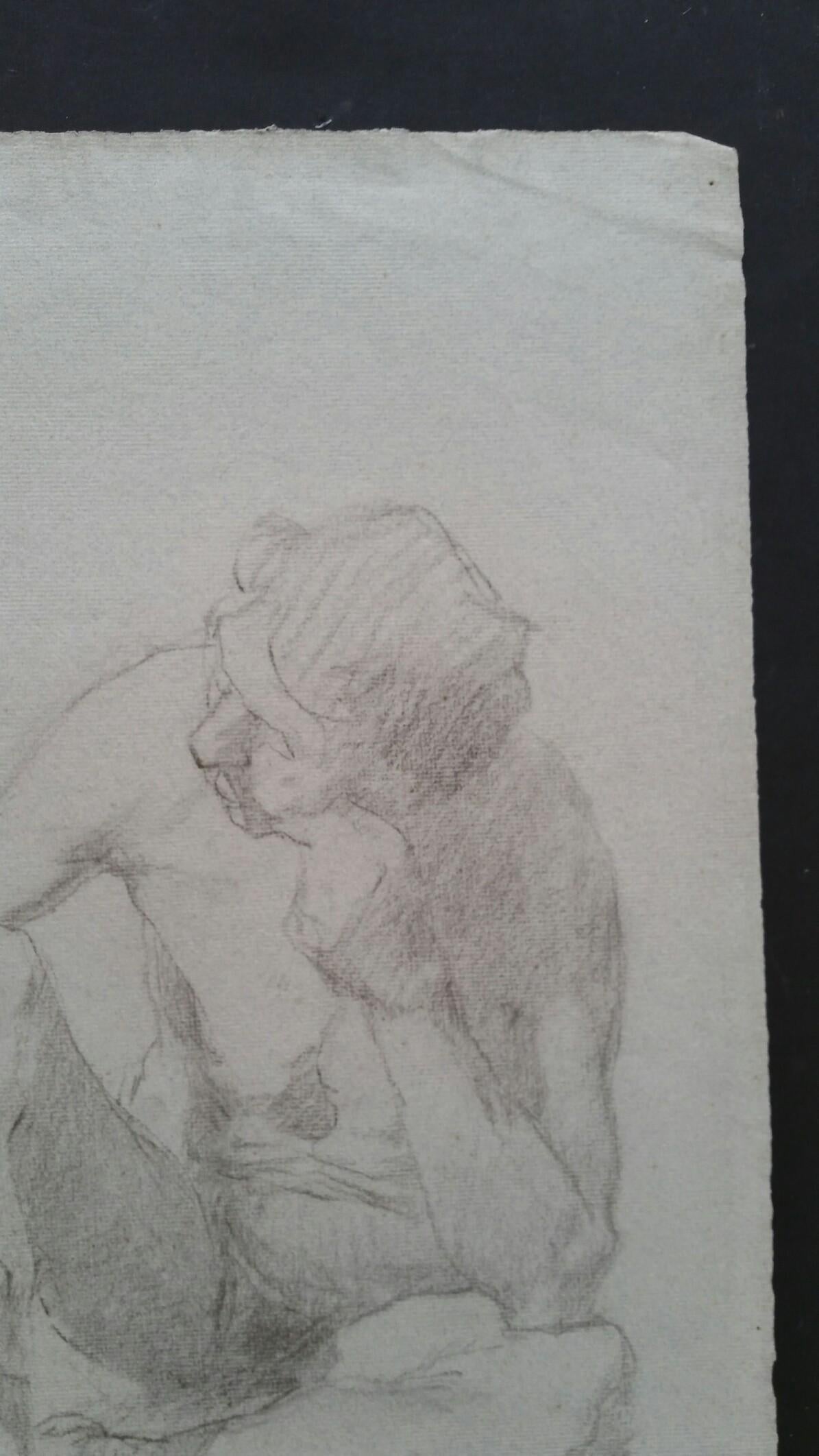 Esquisse de portrait au graphite d'un homme assis en vente 4