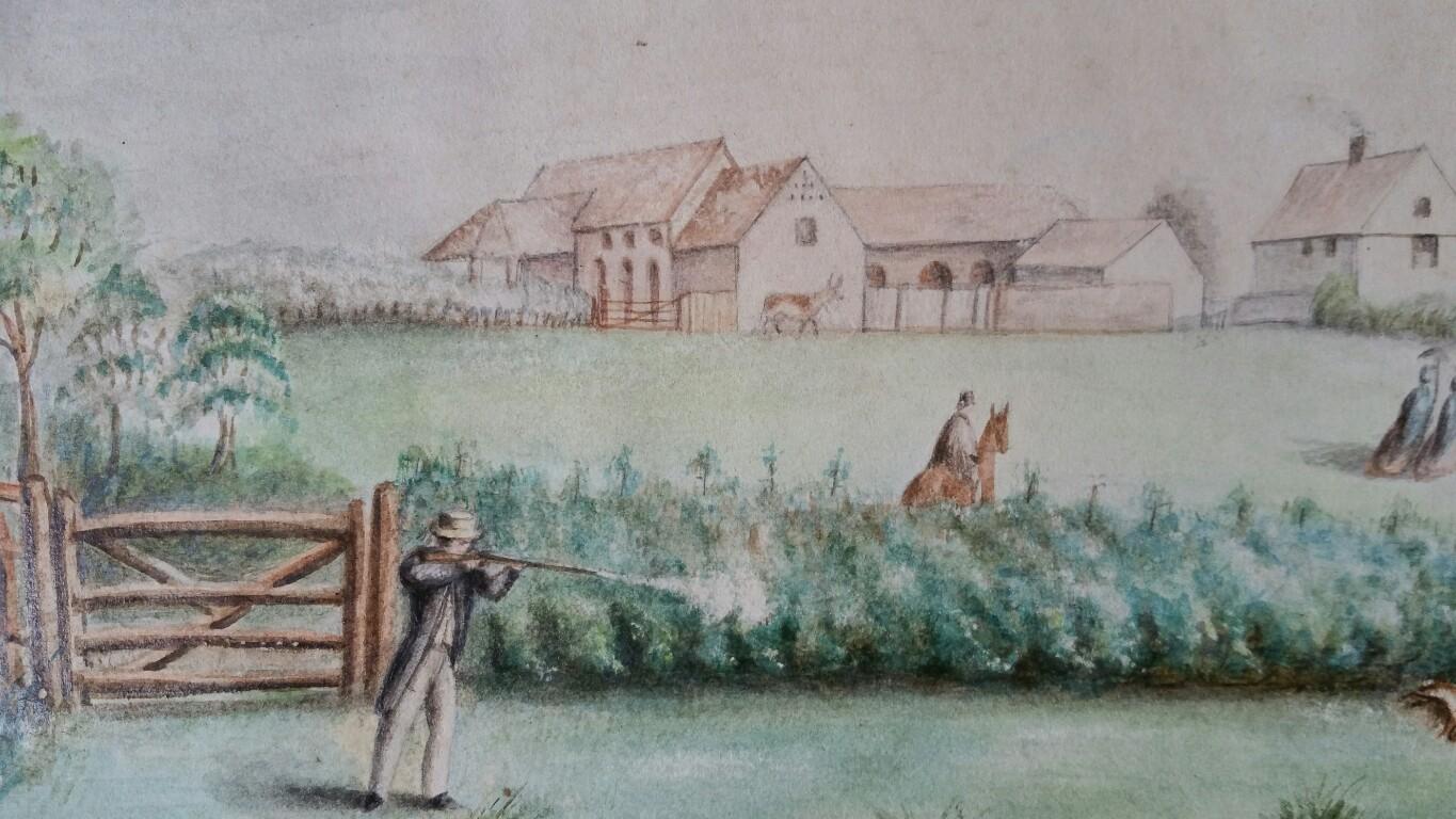 English Mid 19th Century Shooting Watercolour with Historical Notes For Sale 5