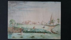 Acuarela inglesa de tiro de mediados del siglo XIX con notas históricas