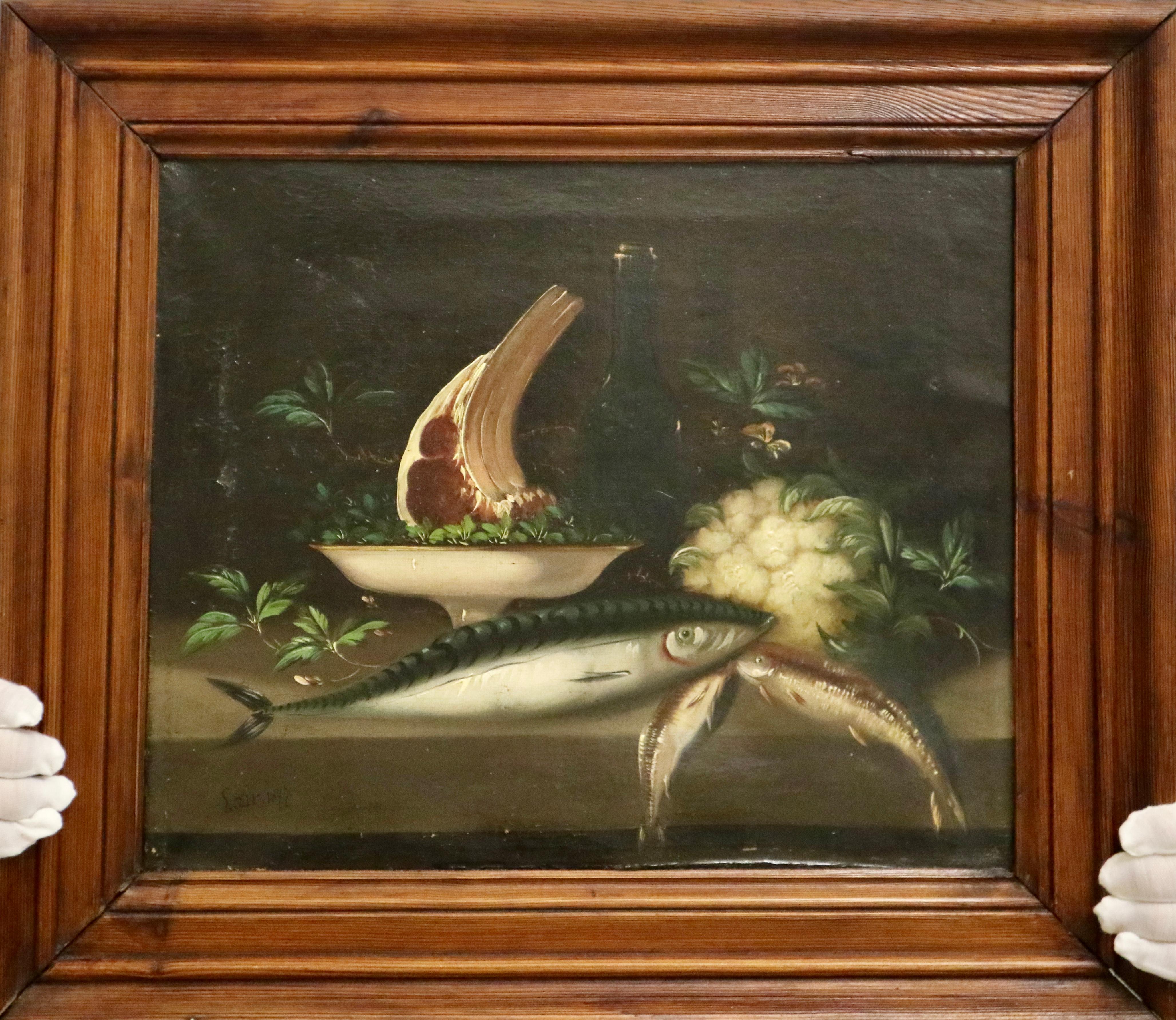 English Native School, 19e siècle, nature morte avec poisson - Painting de Unknown