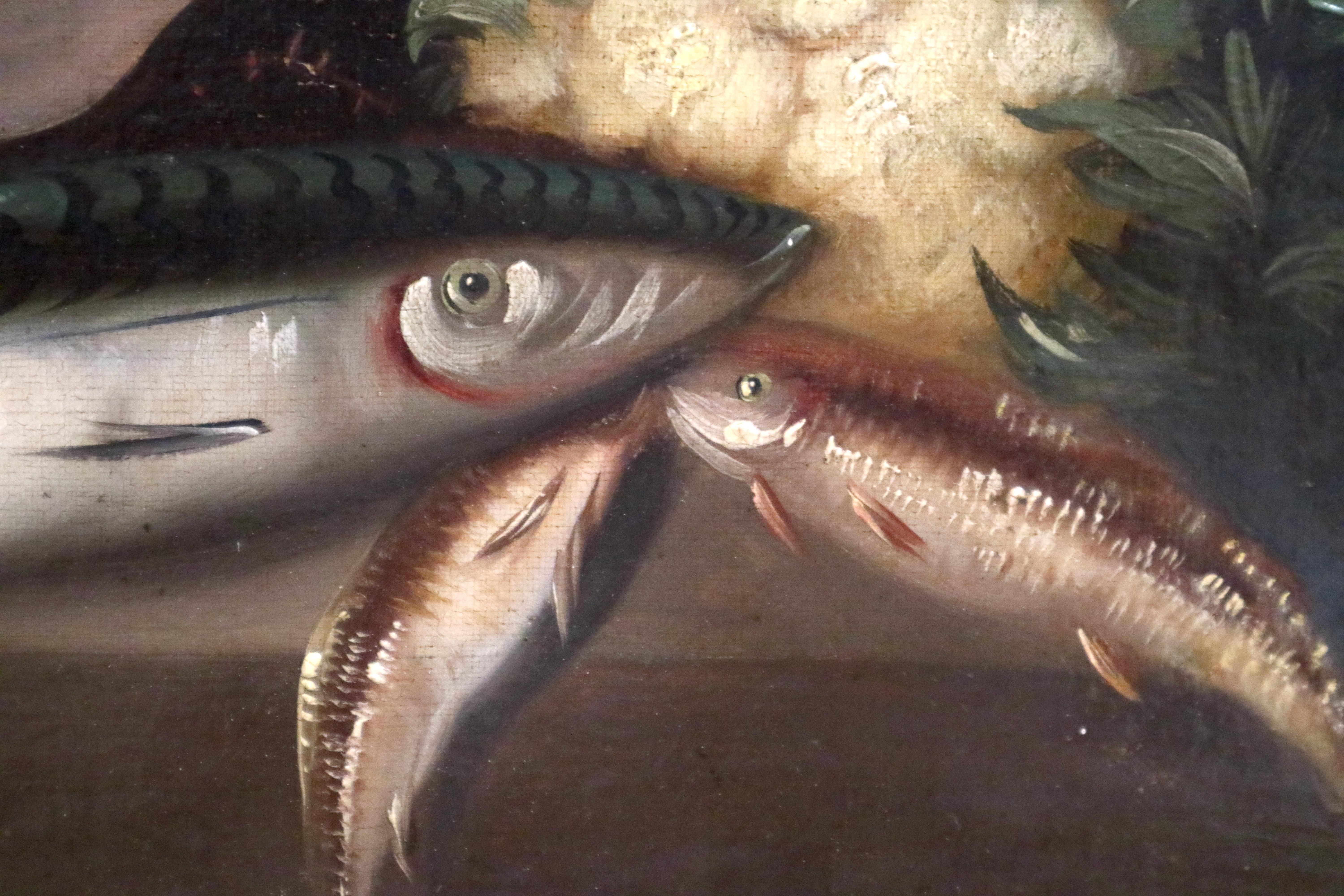 English Native School, 19e siècle, nature morte avec poisson - Black Animal Painting par Unknown