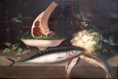 English Native School, 19e siècle, nature morte avec poisson