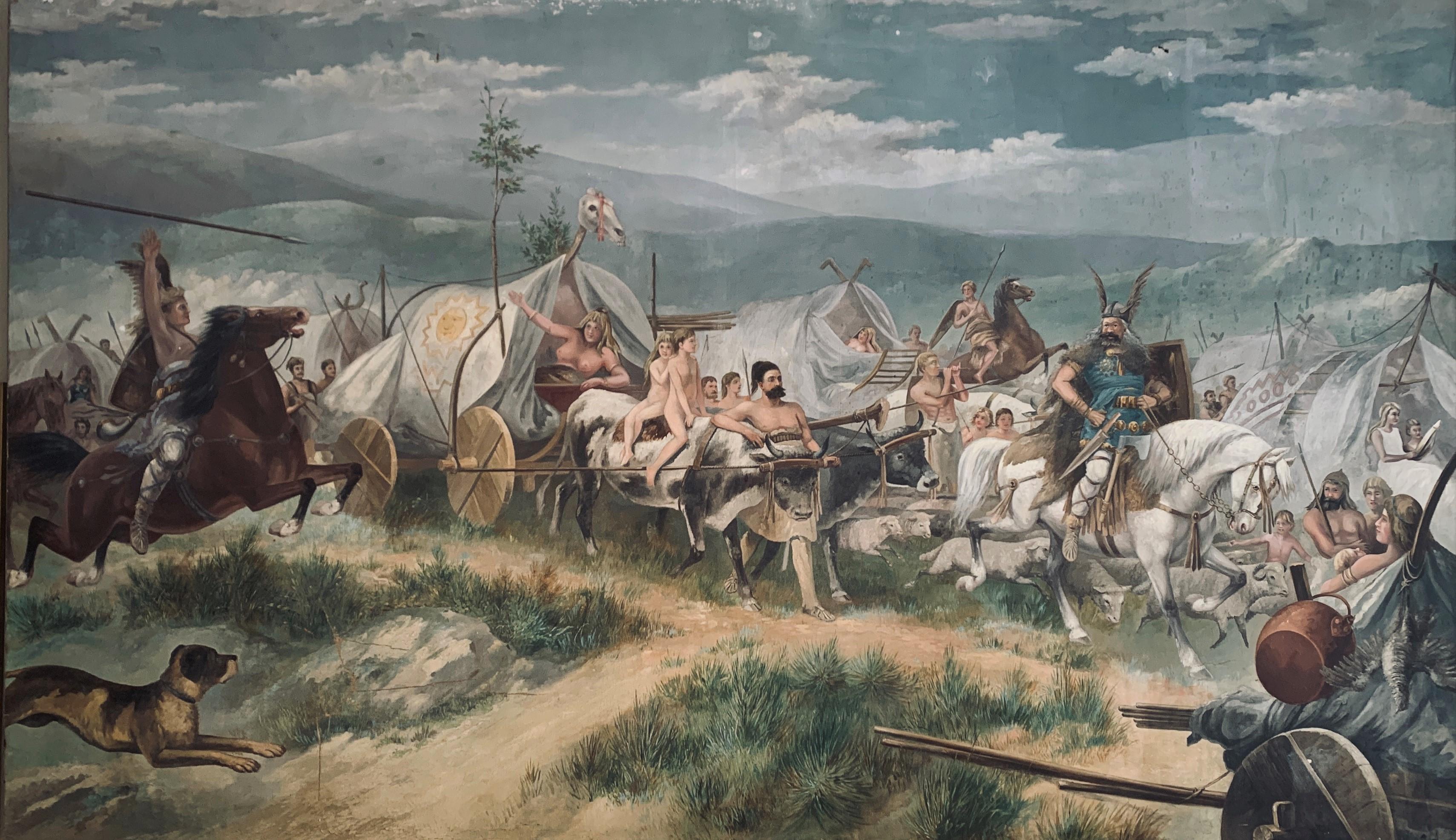 Unknown Figurative Painting - English or Continental History Picture of Nordic Conquest painted about 1900