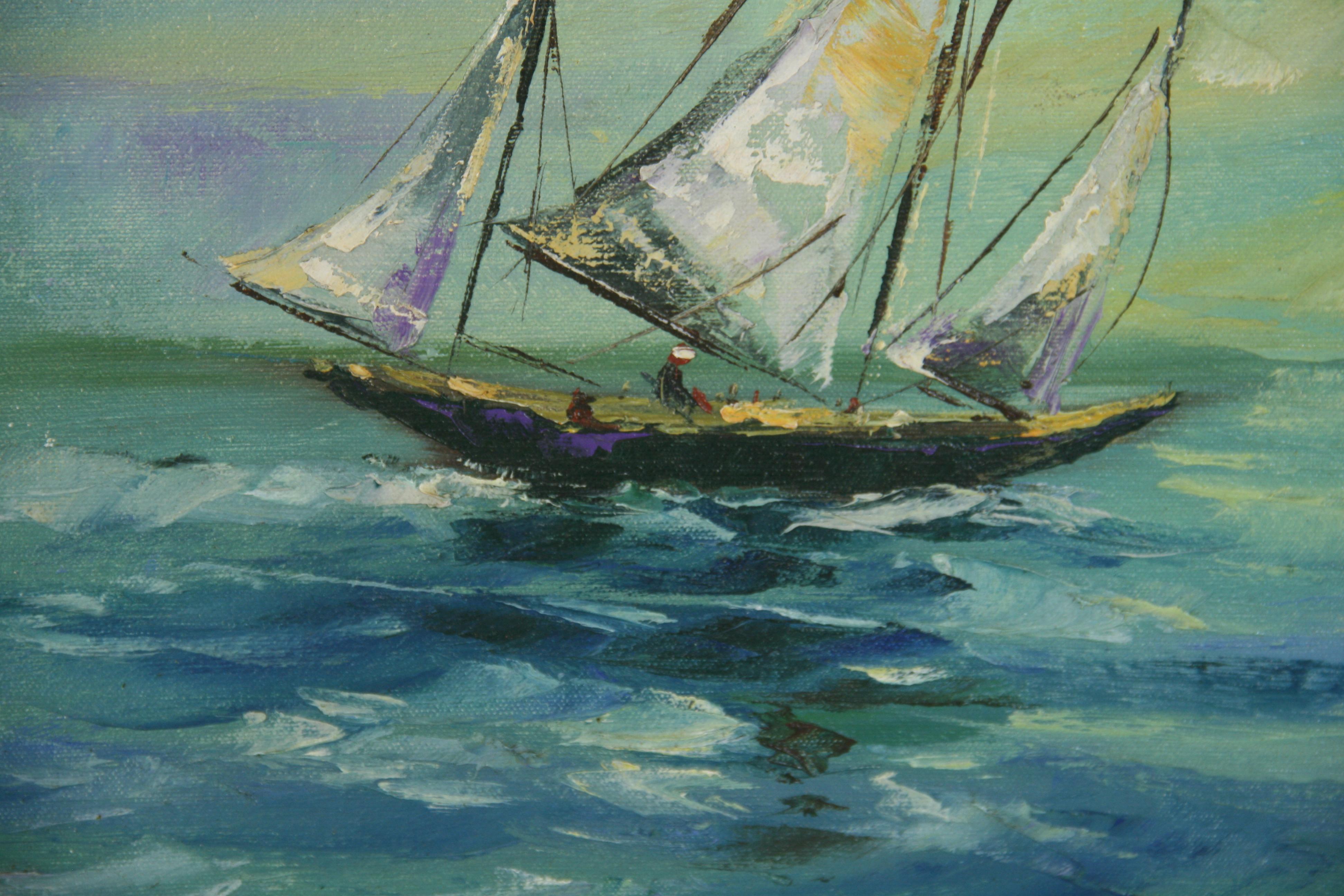 English Painting Sailing into The Wind For Sale 4