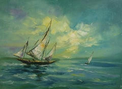 English Painting Sailing Into The Wind, Oil on Canvas, 1960s, Unframed
