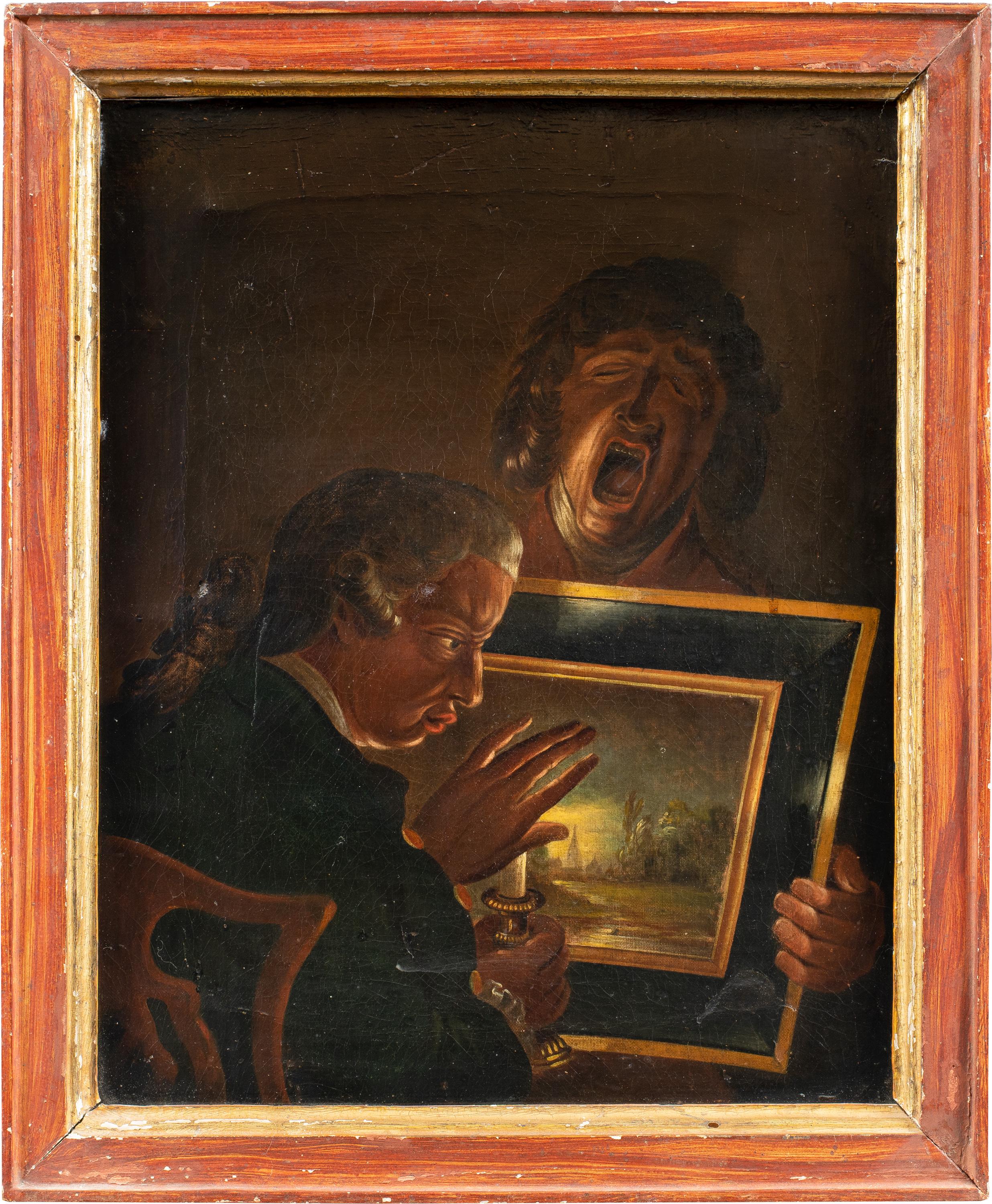 Unknown Figurative Painting – Englischer satirischer Maler des 18. Jahrhunderts – Kenner und studierter Junge