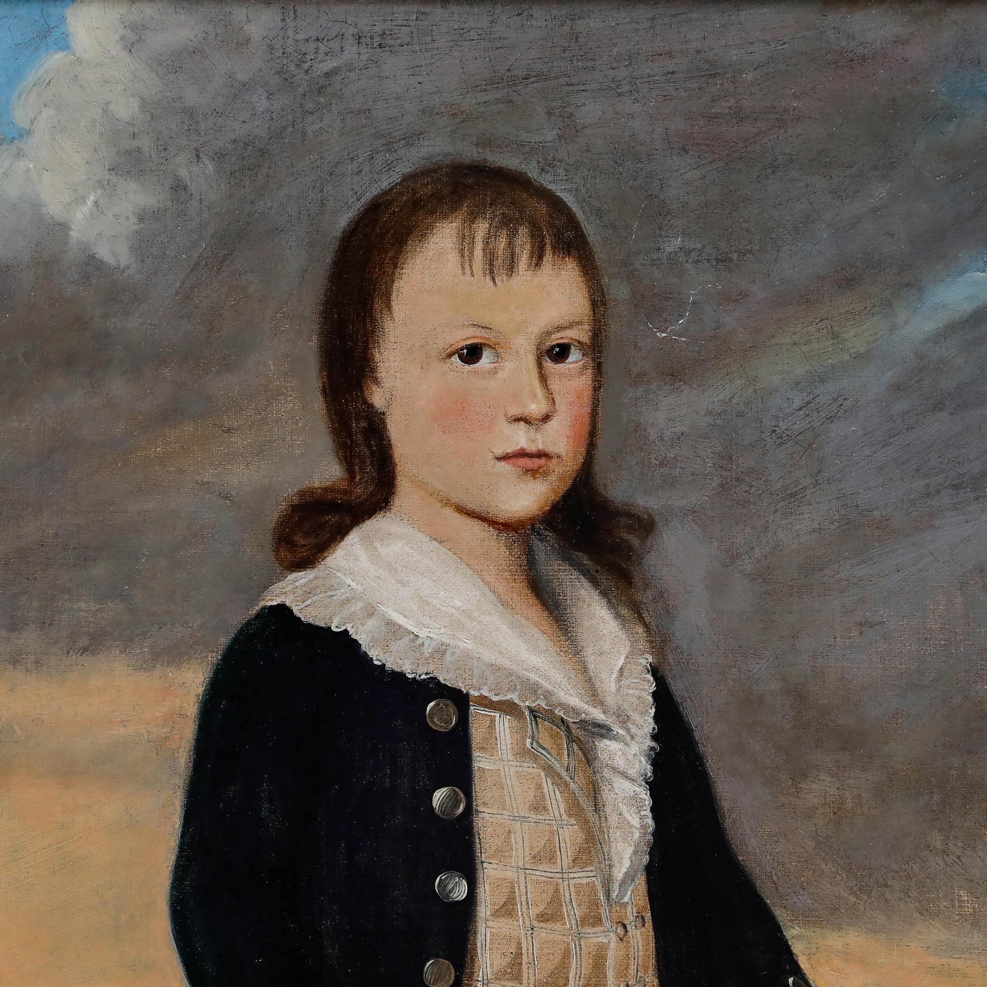 English School 18th Century Oil - Boy with A Hoop For Sale 1