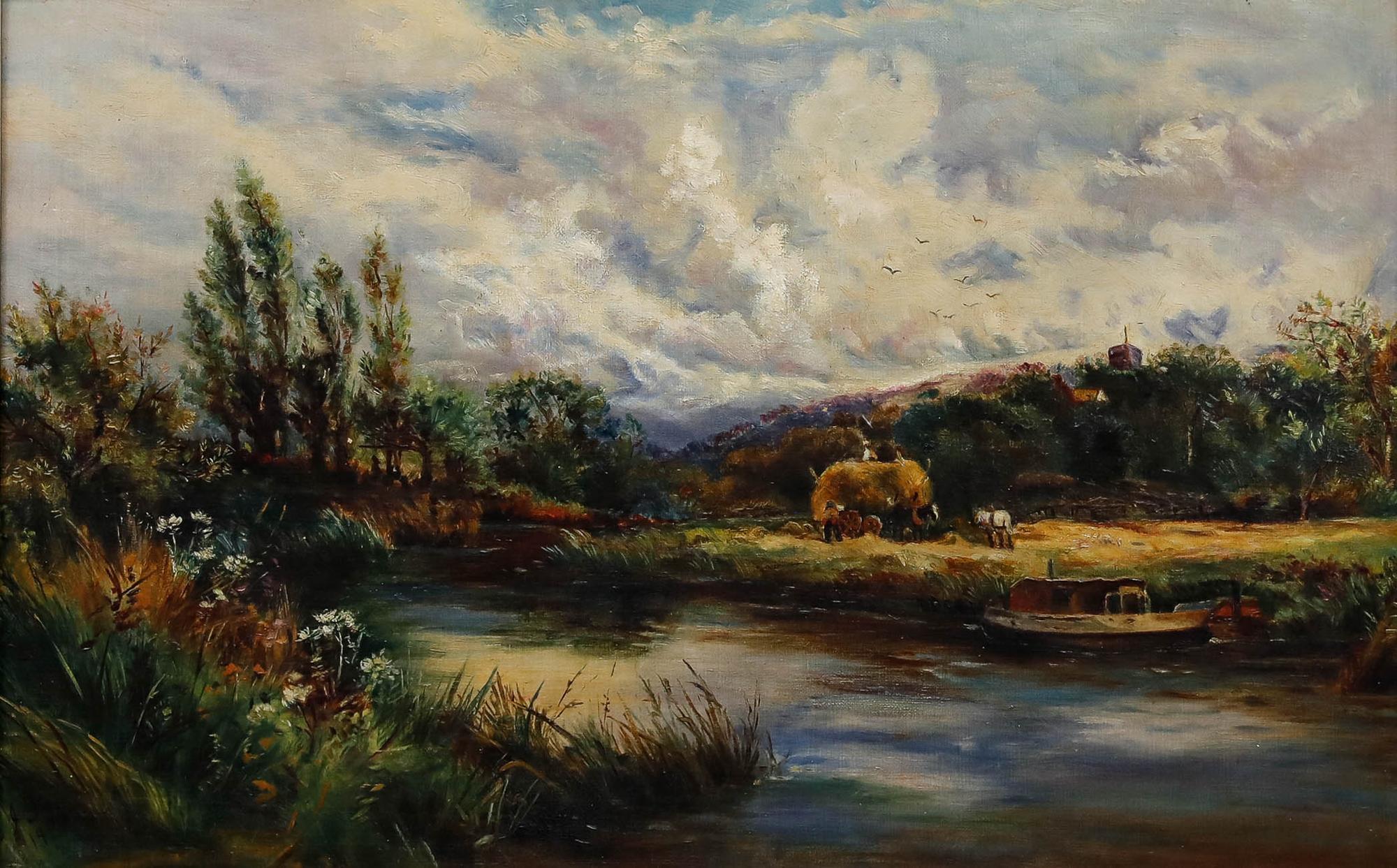 English School 1908 Oil - Over the River - Painting by Unknown