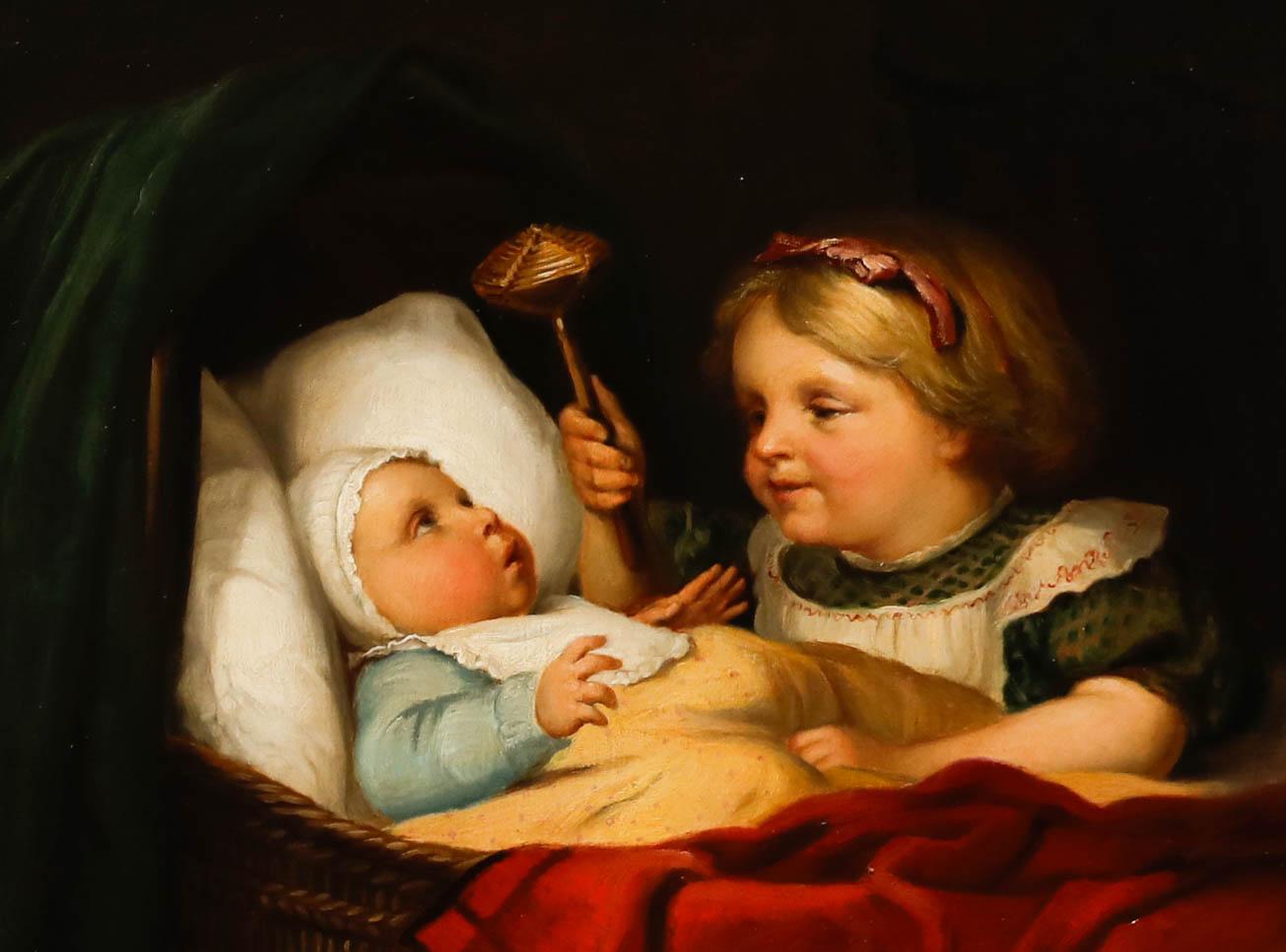 Englische Schule  Öl aus dem 19. Jahrhundert - Eine liebende Schwester – Painting von Unknown