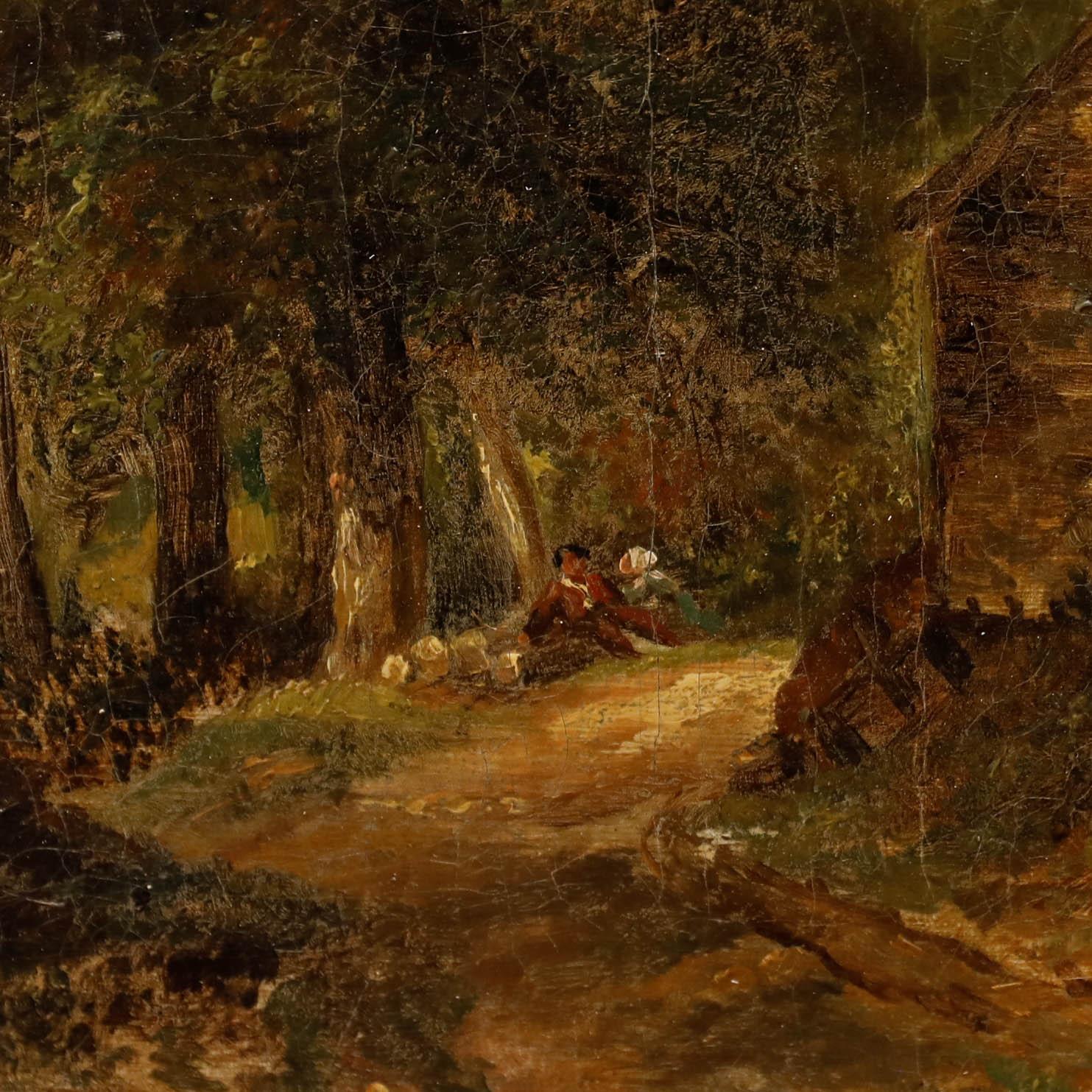 Olio di English School del XIX secolo - Da Cottage con tetto di paglia in vendita 1