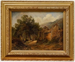 English School 19th Century Oil - By Thatched Cottages