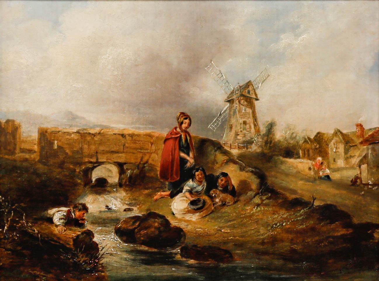 English School 19th Century Oil - Enjoying the River - Painting by Unknown