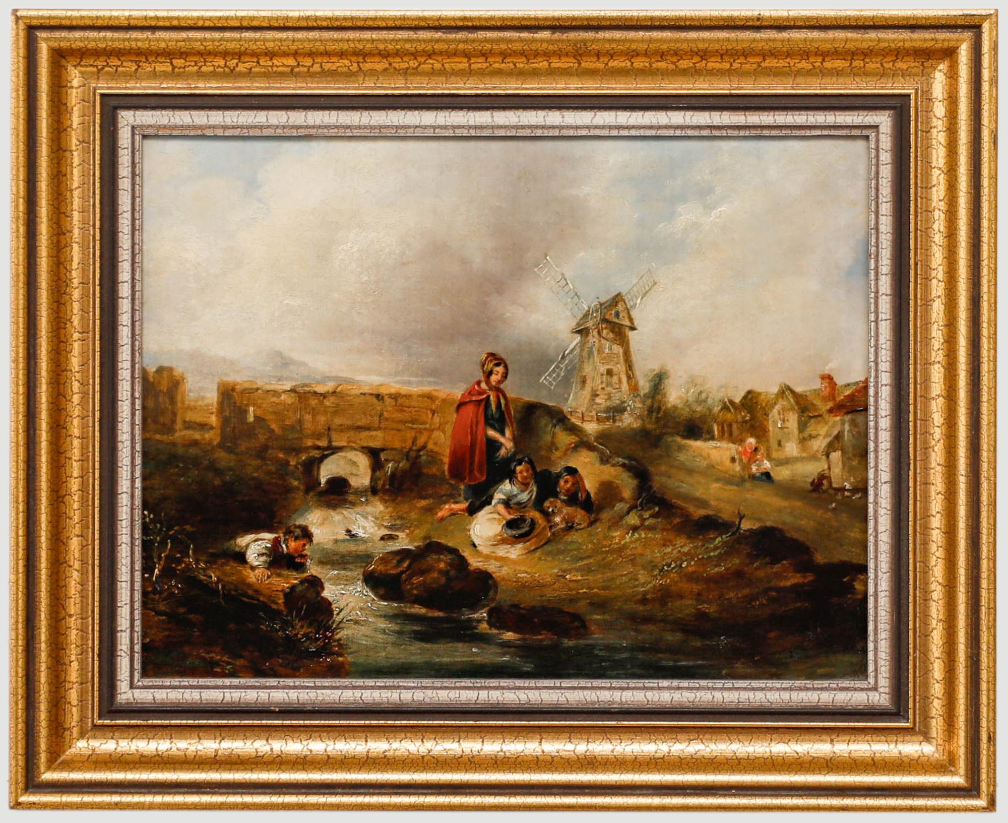 Unknown Figurative Painting - English School 19th Century Oil - Enjoying the River